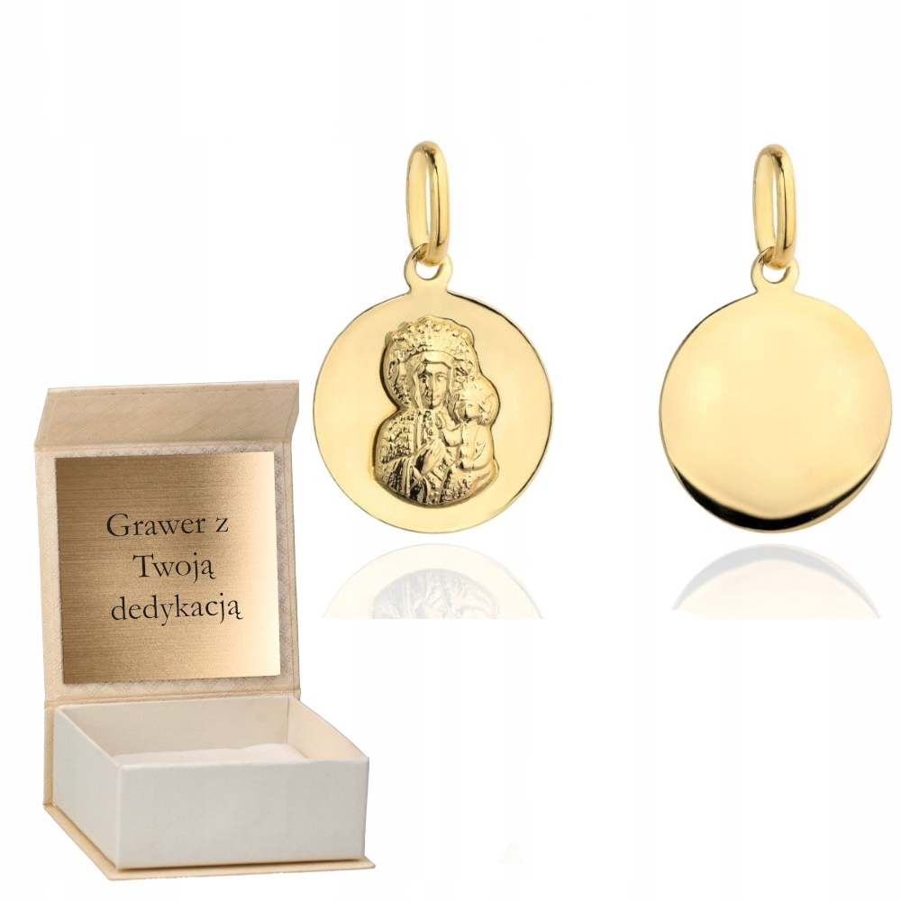 Zlatý přívěsek Medailon Panna Maria Čenstochovská pr. 585 Gravírování