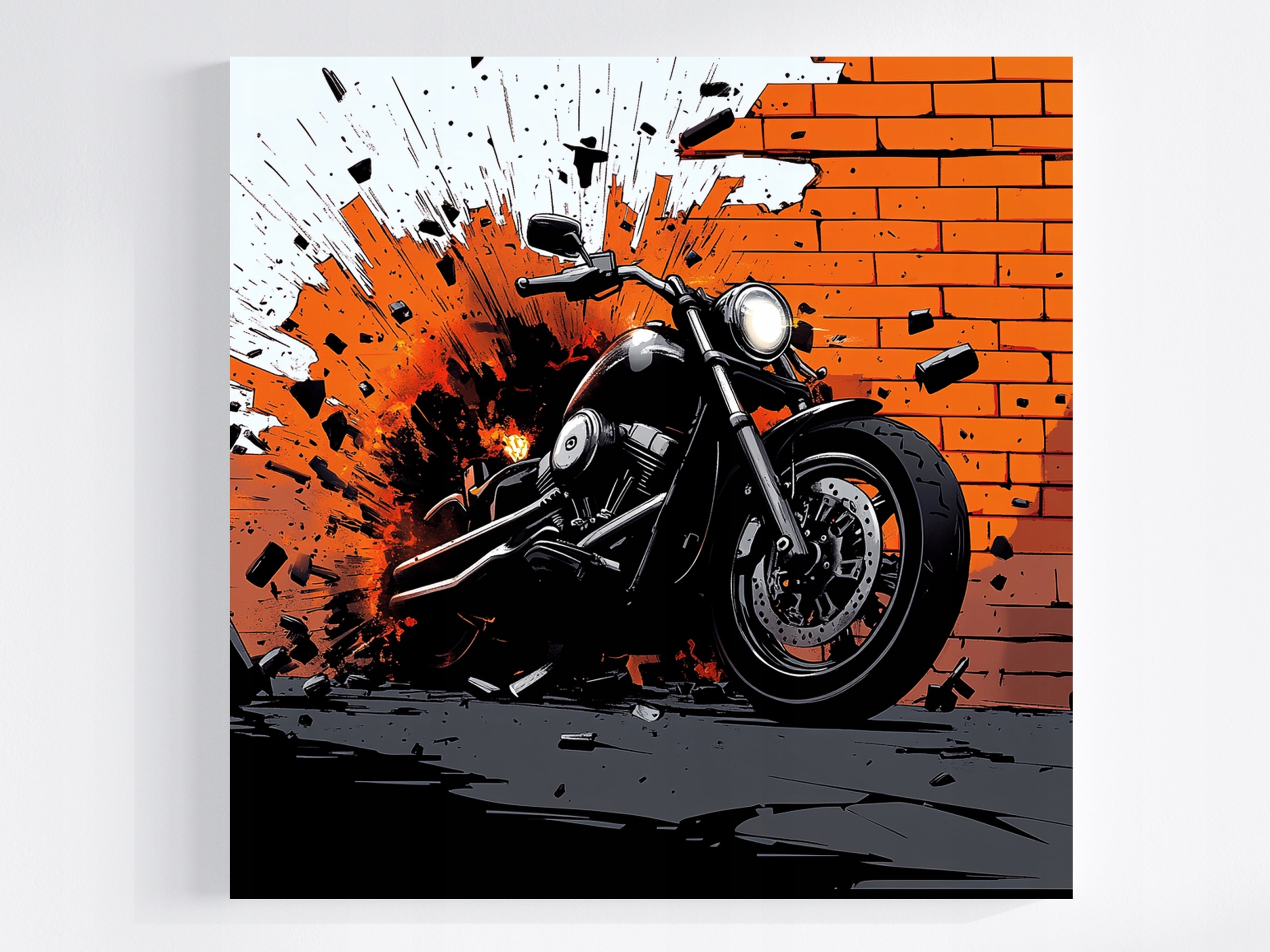 Obraz Na Plátně Canvas Grafika Komiks Cihlová Zeď Motocykl Motor 80x80