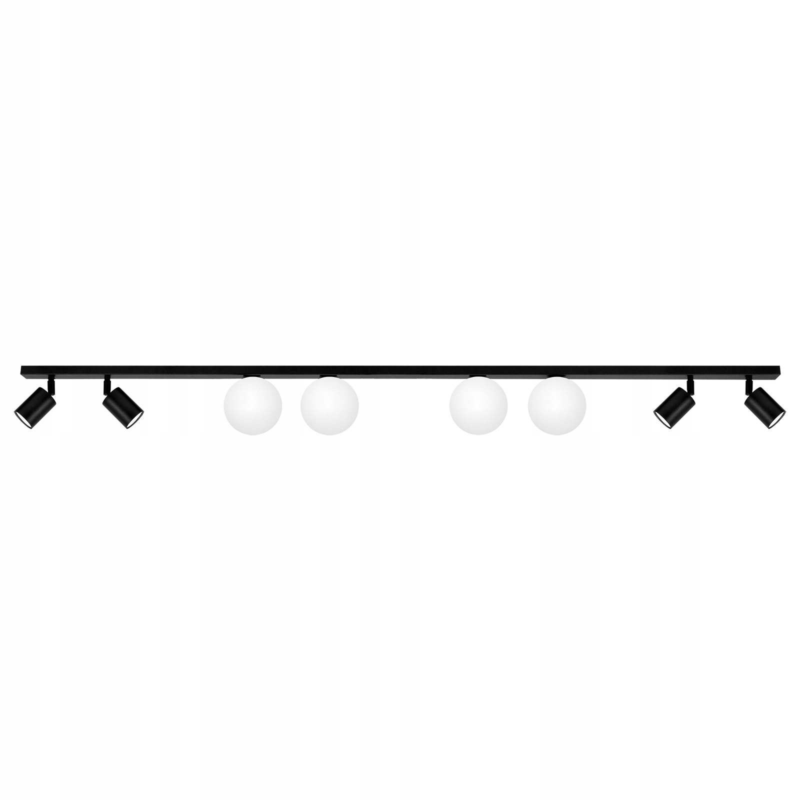 Lampa listwa sufitowa czarna halogeny klosze mleczne do salonu sypialni