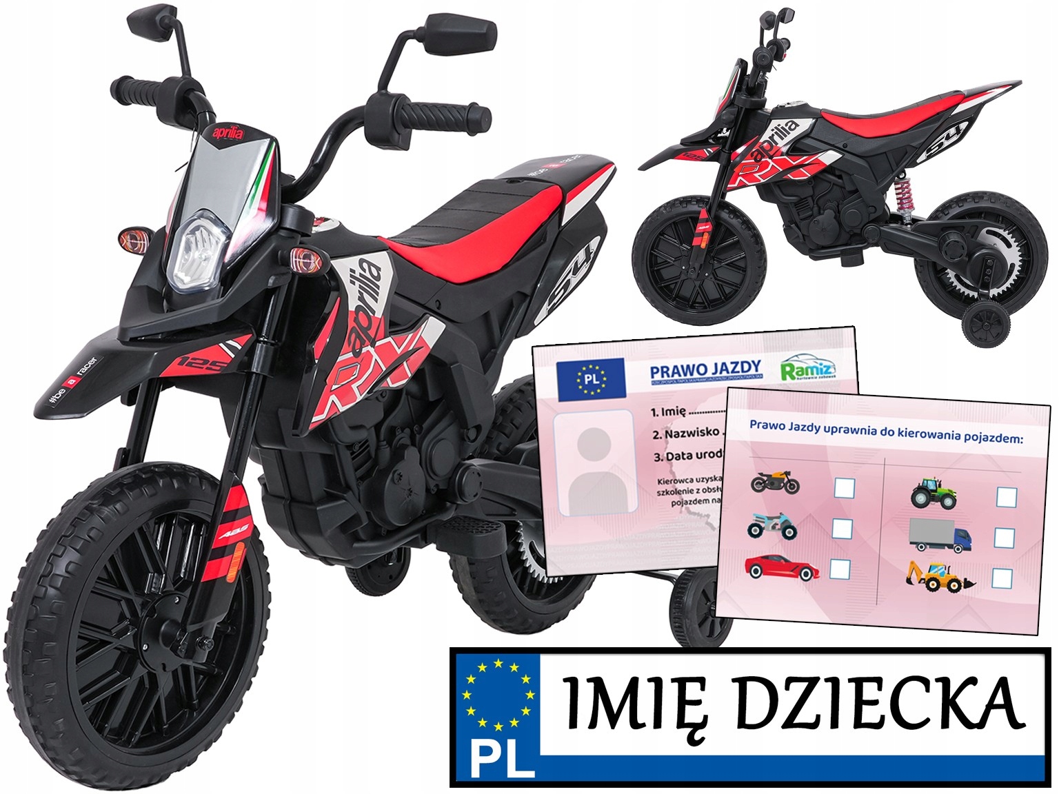 motorek elektryczny na akumulator Aprilia Rx kółka do nauki jazdy Eva