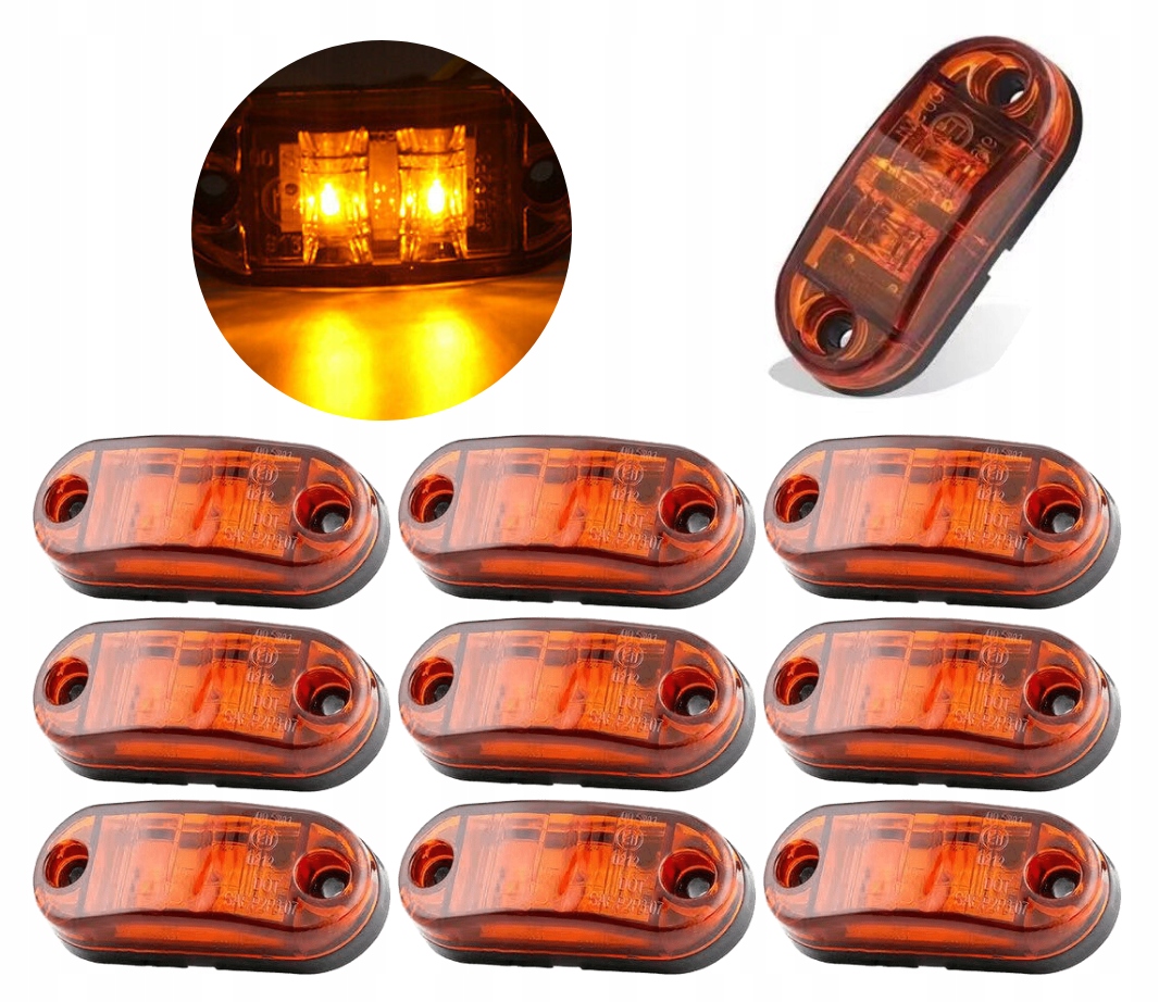 10x LAMPA LEDOWA OBRYSOWA OBRYSÓWKA DIODOWA 2 LED 12V 24V POMARAŃCZOWA E4