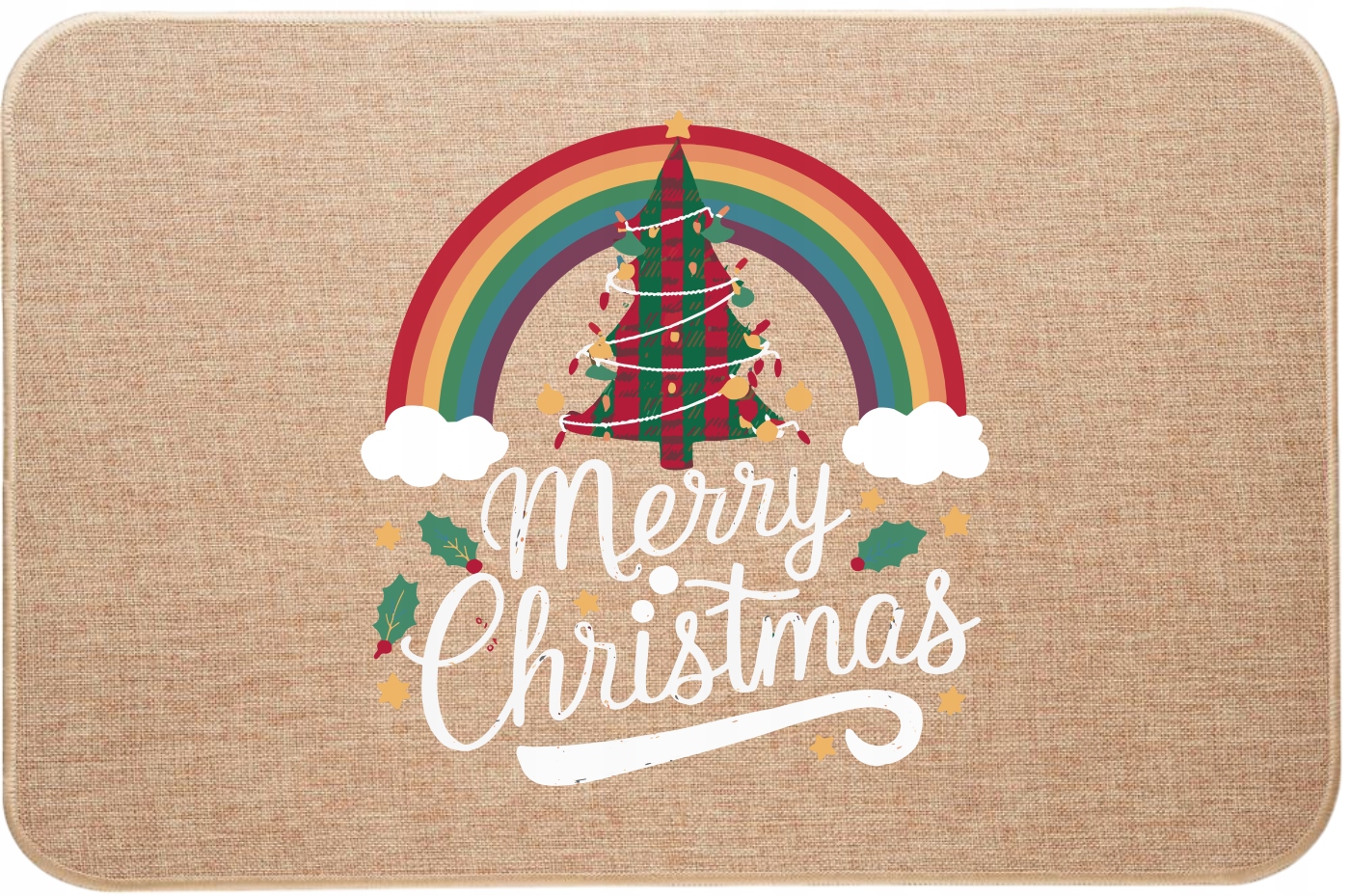Lněná vánoční rohožka barevná Merry Christmas vz.2