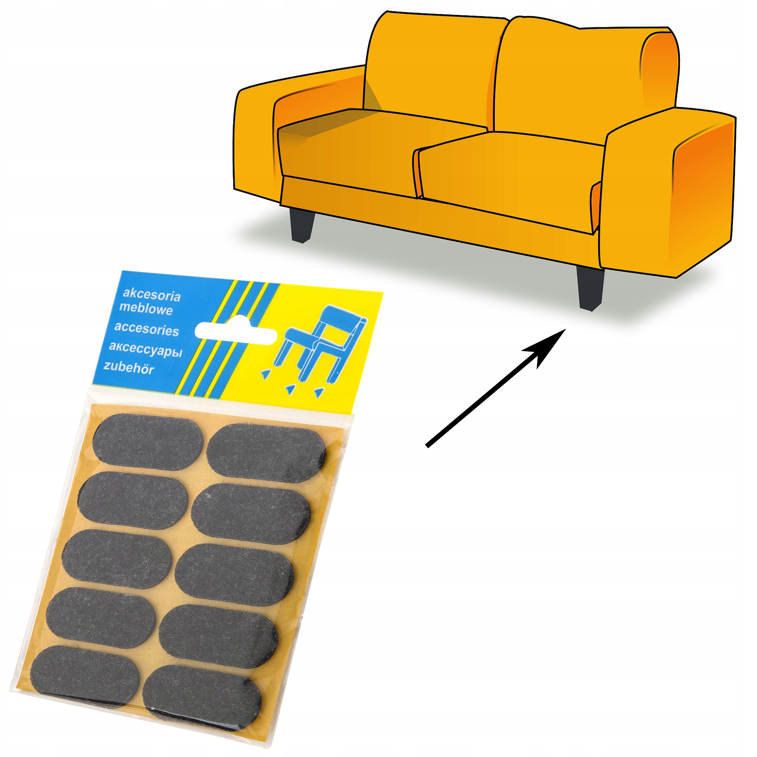 PODKŁADKI FILCOWE POD MEBLE 20 SZT CZARNE ELIPSA