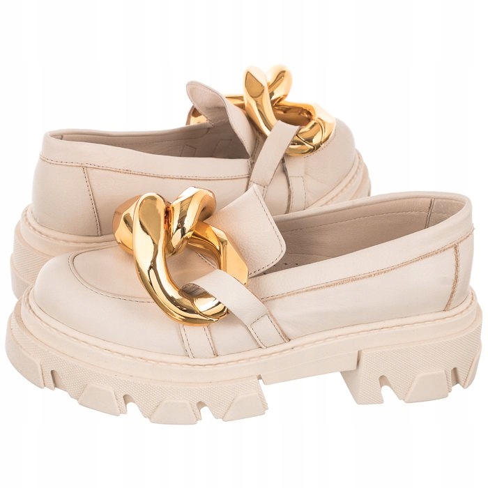 Buty Półbuty Mokasyny Damskie Carinii Beżowe B5976