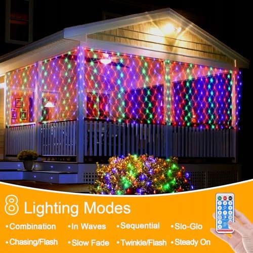 WOSKJXAS Siatka Girlanda Świetlna Solarna Wodoodporna Kolorowa 192LED 2x3m — miniatura 4