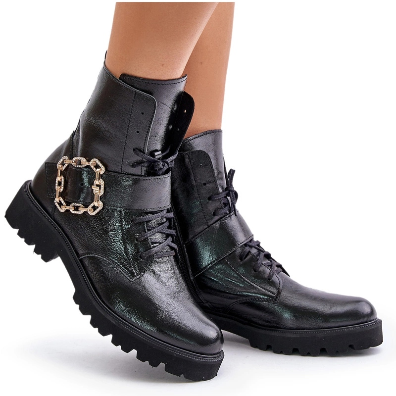 Dámské Kotníkové Boty Kožené Ozdoba Spona Na Zip Zazoo 2951 Černá 38