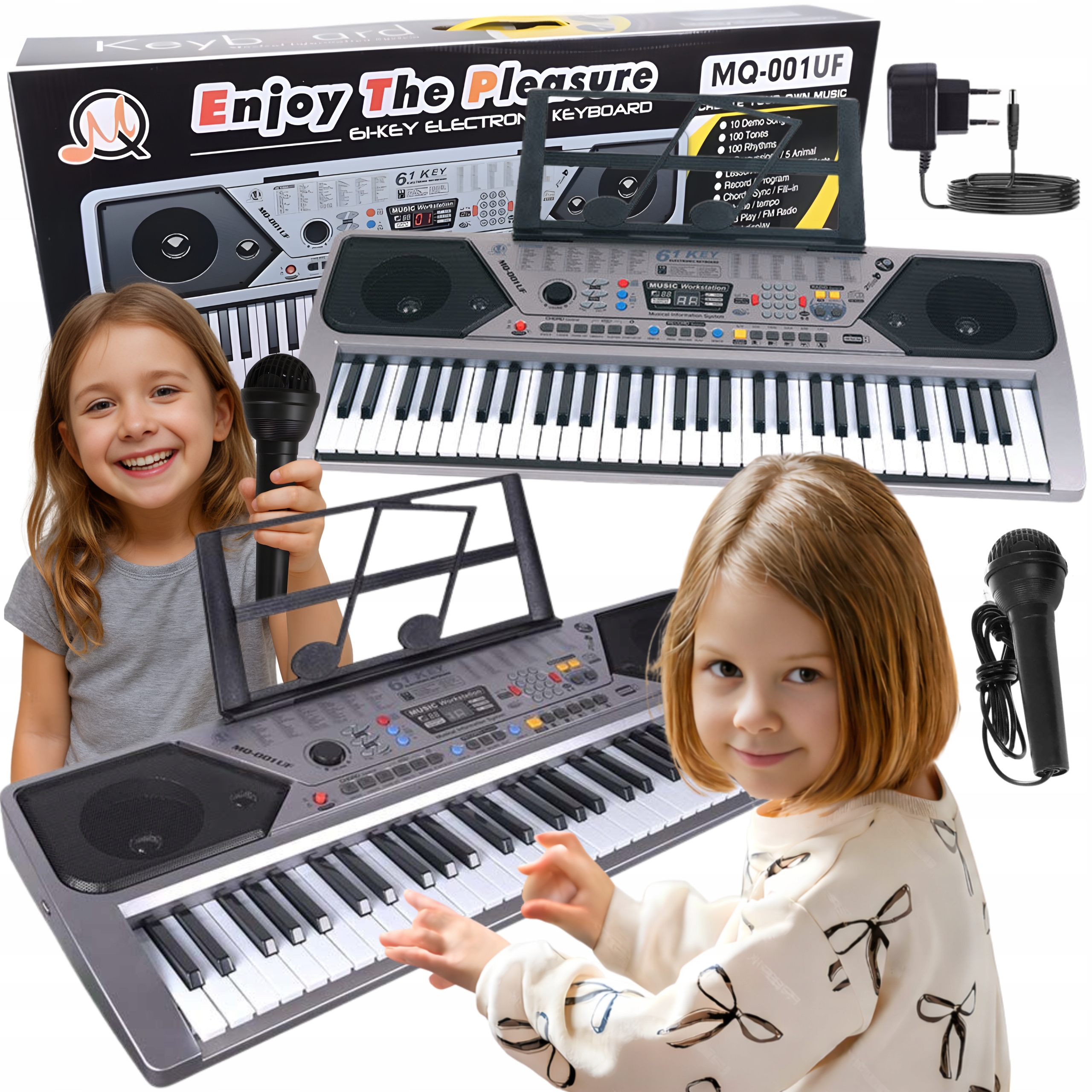 Velká Klávesnice Klavírní Varhany Pro Děti 61 Kláves Režim Učení Usb Mikrofon