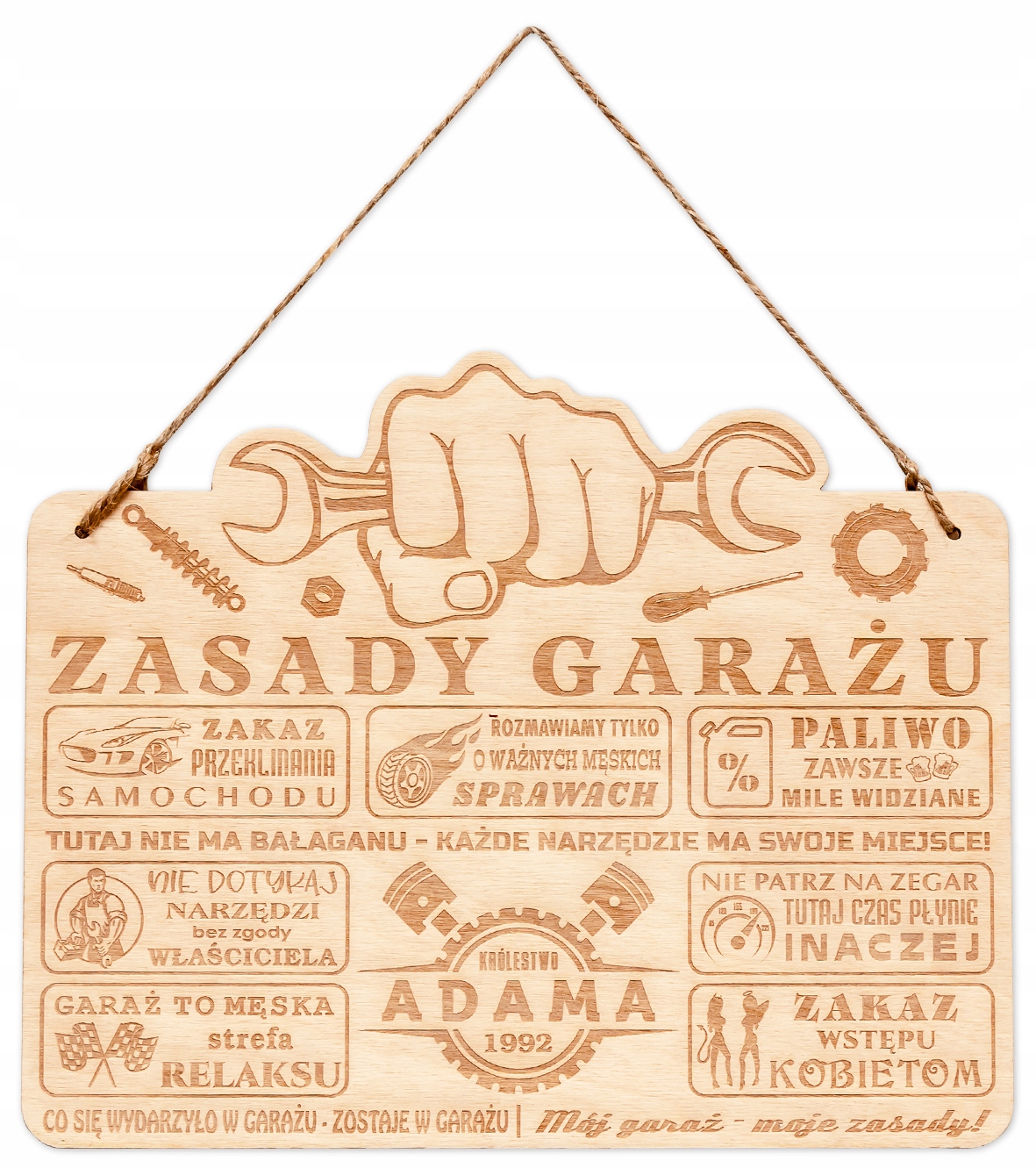 

tablica Zasady Garażu dla Niego grawer
