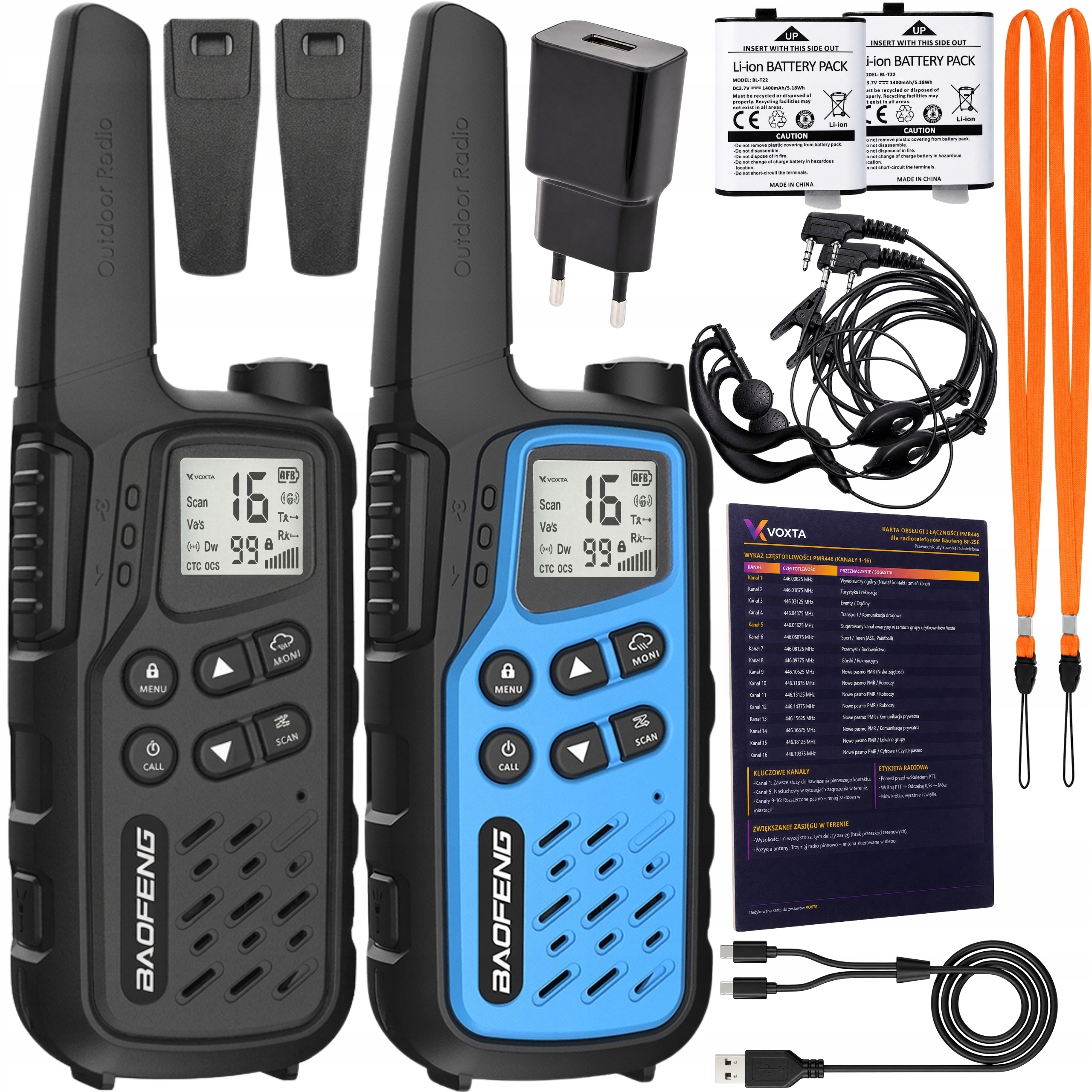 Krátké vlnovky Baofeng BF-25E Voxta 2x PMR446 Usb-c Velký Dosah Svítilna 10 km