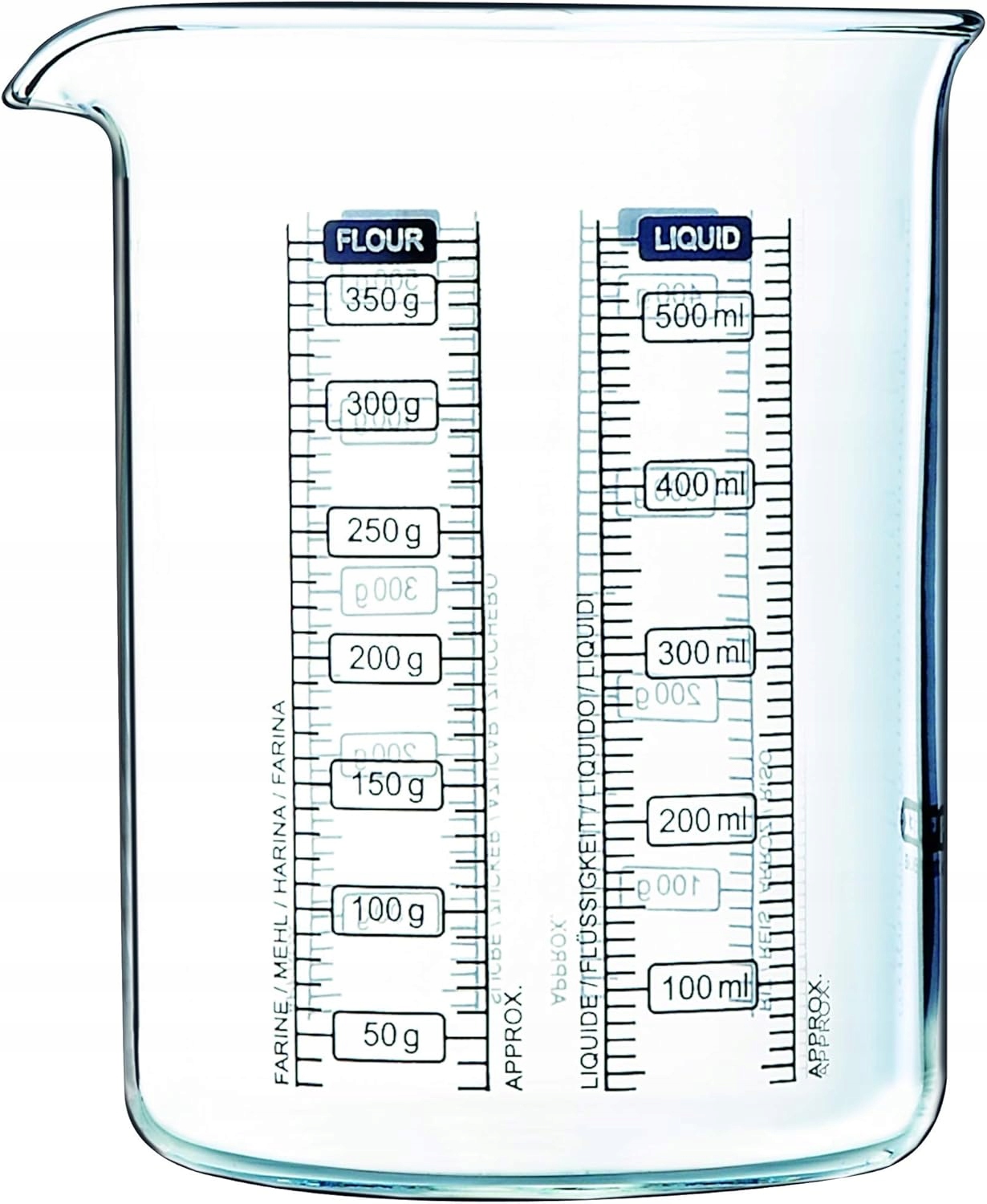 Skleněný Hrnek S Odměrkou 500 ML – Kuchyňský Měřič Průhledný