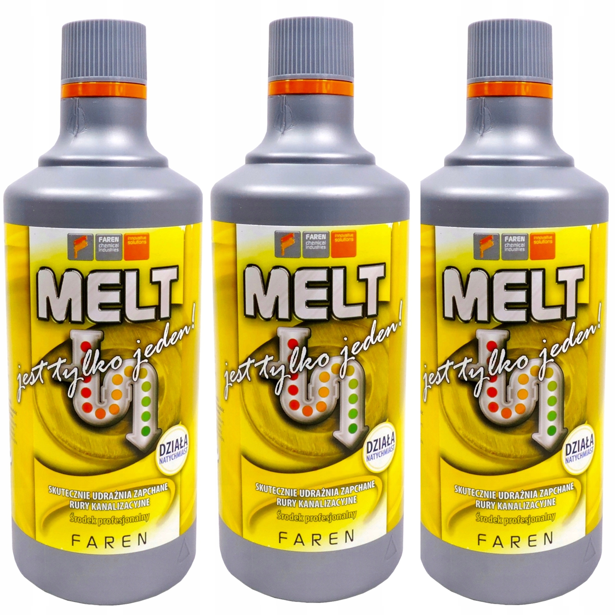 Melt Środek Płyn Udrażniania Rur Kanalizacji Syfonów 750ml Bardzo Mocny x3