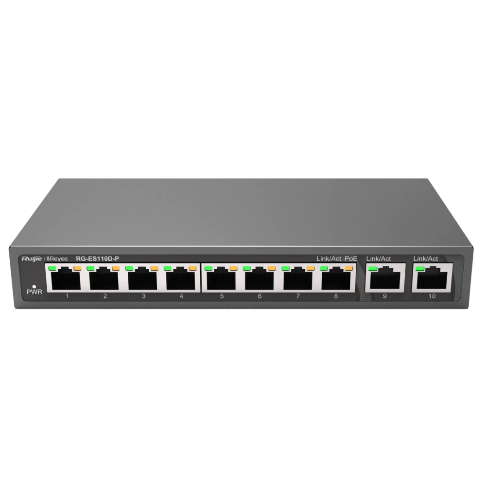 Switch Reyee RG-ES110D-P, 10-PORTOVÝ, Desktop, Fast Ethernet