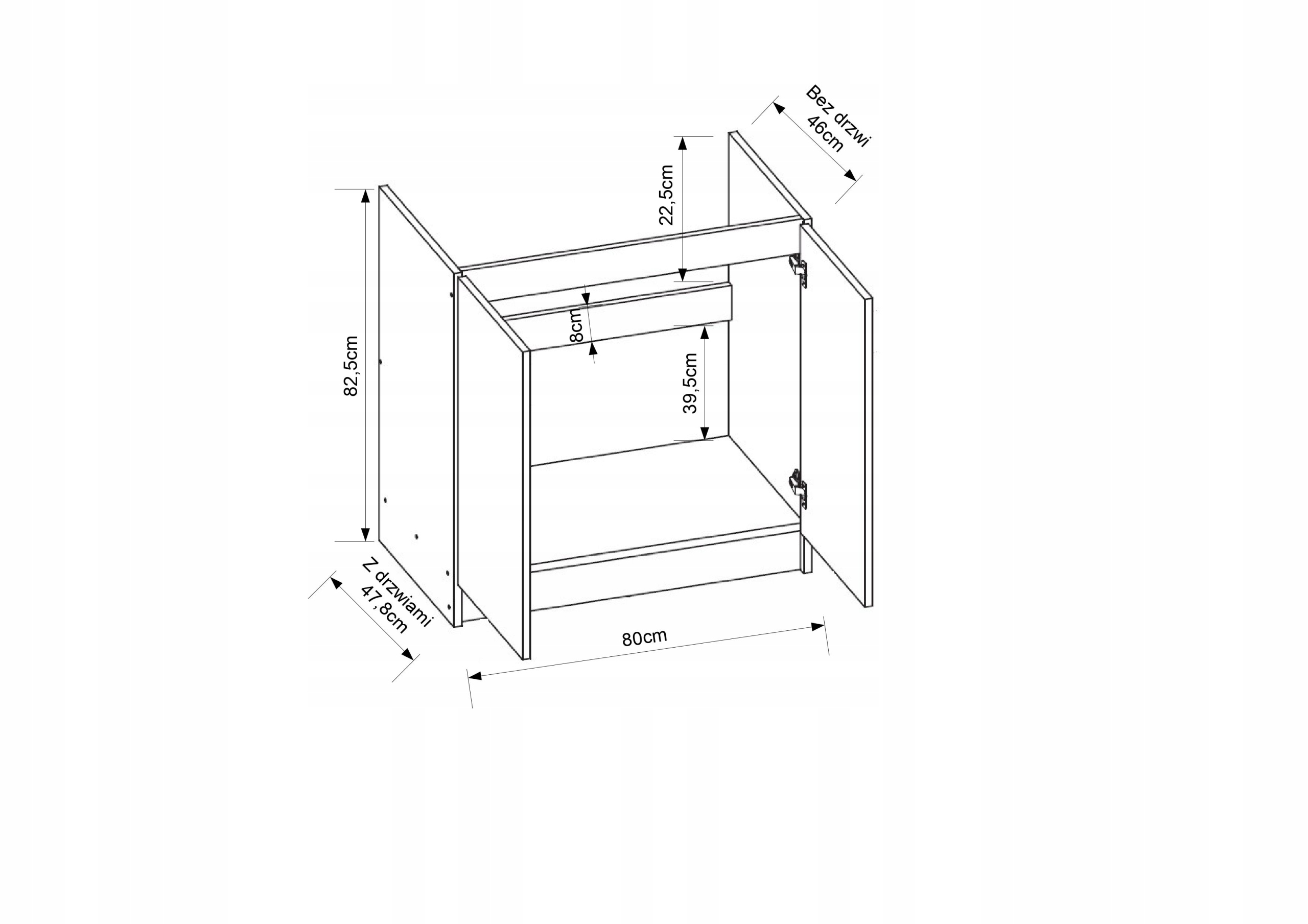 Szafka kuchenna pod zlewozmywak 80 w.50 olcha Głębokość mebla 47.8 cm