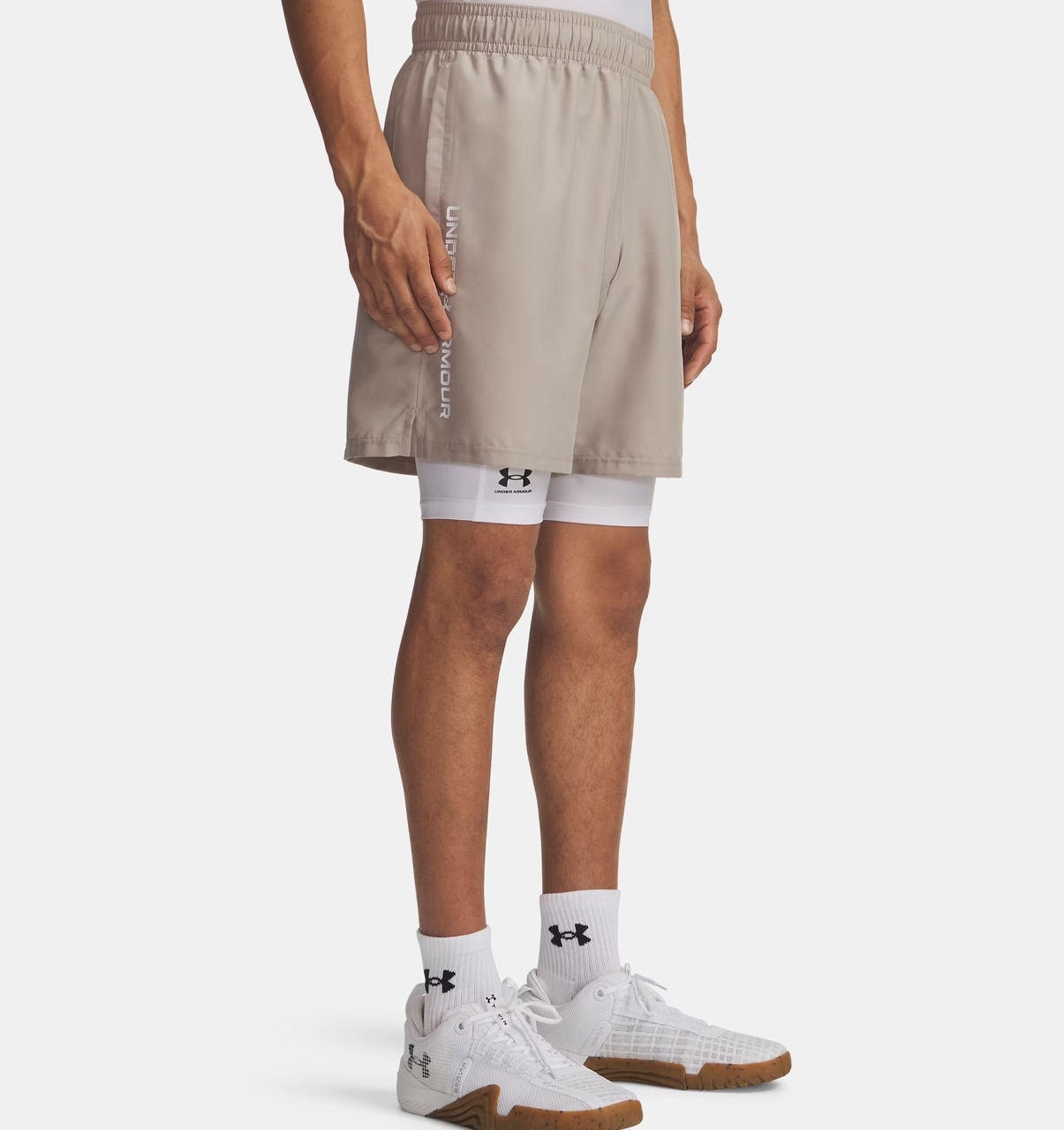 Under Armour Pánské Kraťasy Tech Woven Wordmark Timberwolf Taupe XL