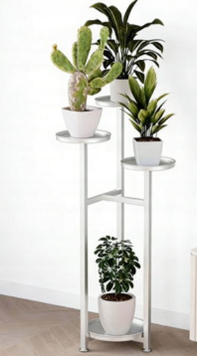 Stojan na květiny, kovový, patrový, bílý, 120 cm