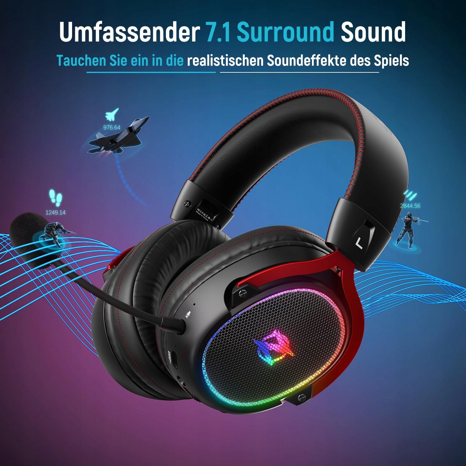 OZEINO Bezprzewodowy Zestaw Słuchawkowy Gamingowy PC PS4 PS5 Mac USB TypeC — miniatura 2
