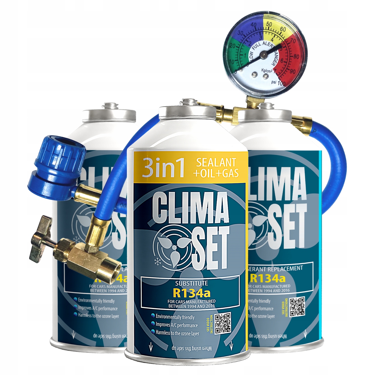 XL Set ClimaSet Ac 3v1 R134a +2x plyn R134a Fix Klimatizace Originál Balíček