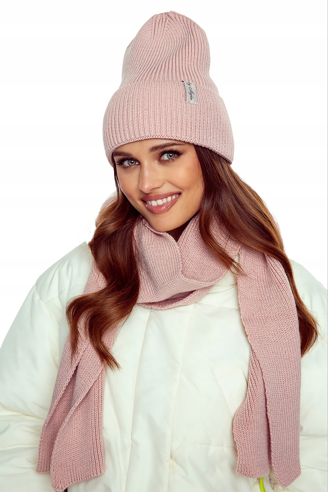 CZAPKA DAMSKA KOBIECA BEANIE JESIENNA ZIMOWA FUKSJA RÓŻ Wzór dominujący bez wzoru