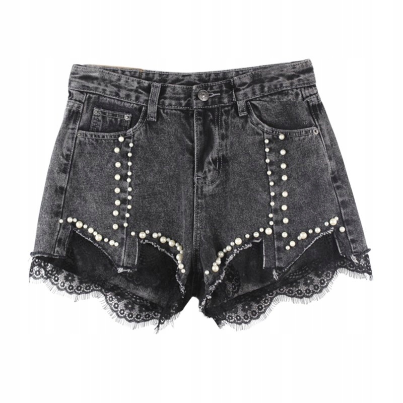 Dámske džínsové šortky Jean Shorts High Waist Shorts Ripped Beaded Wide, S