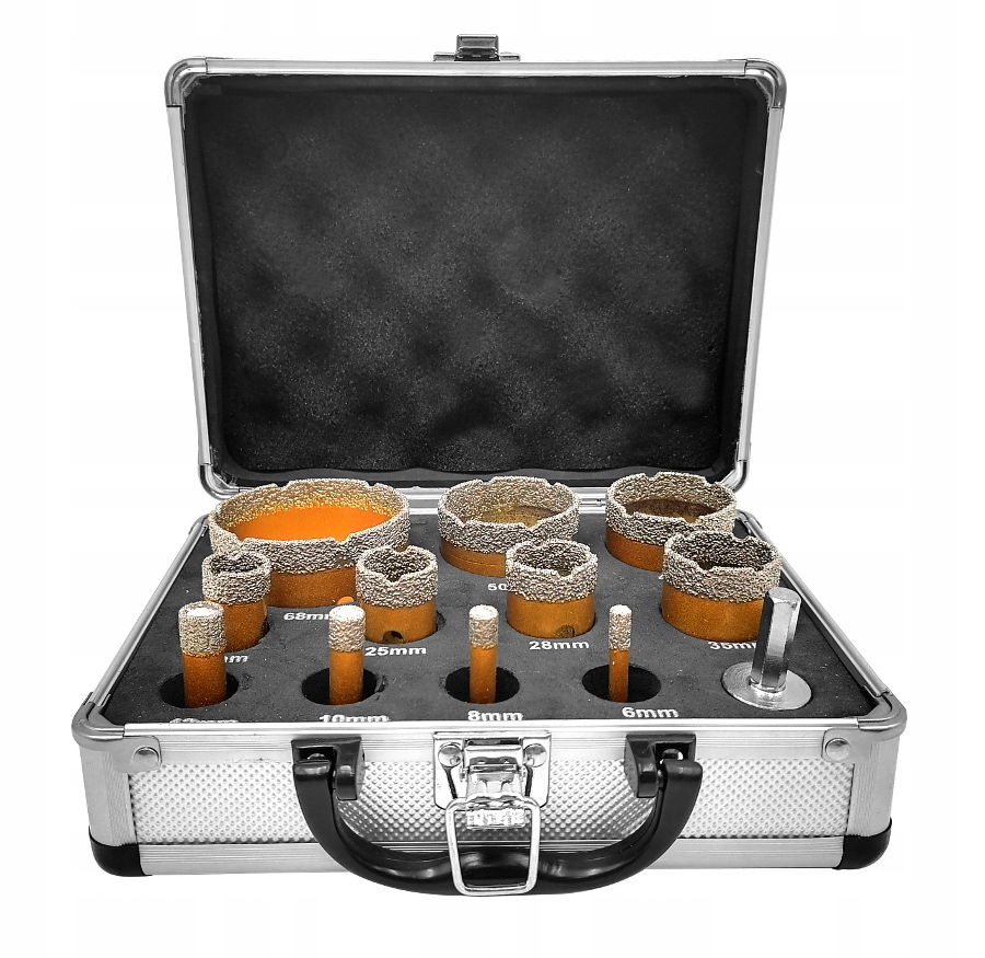 Zestaw Otwornic Diamentowych do gresu M14 6–68 mm – 11 sztuk Adapter Hex