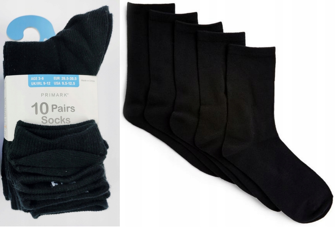

Primark 10 par Czarne bawełniane Skarpetki r 27-30