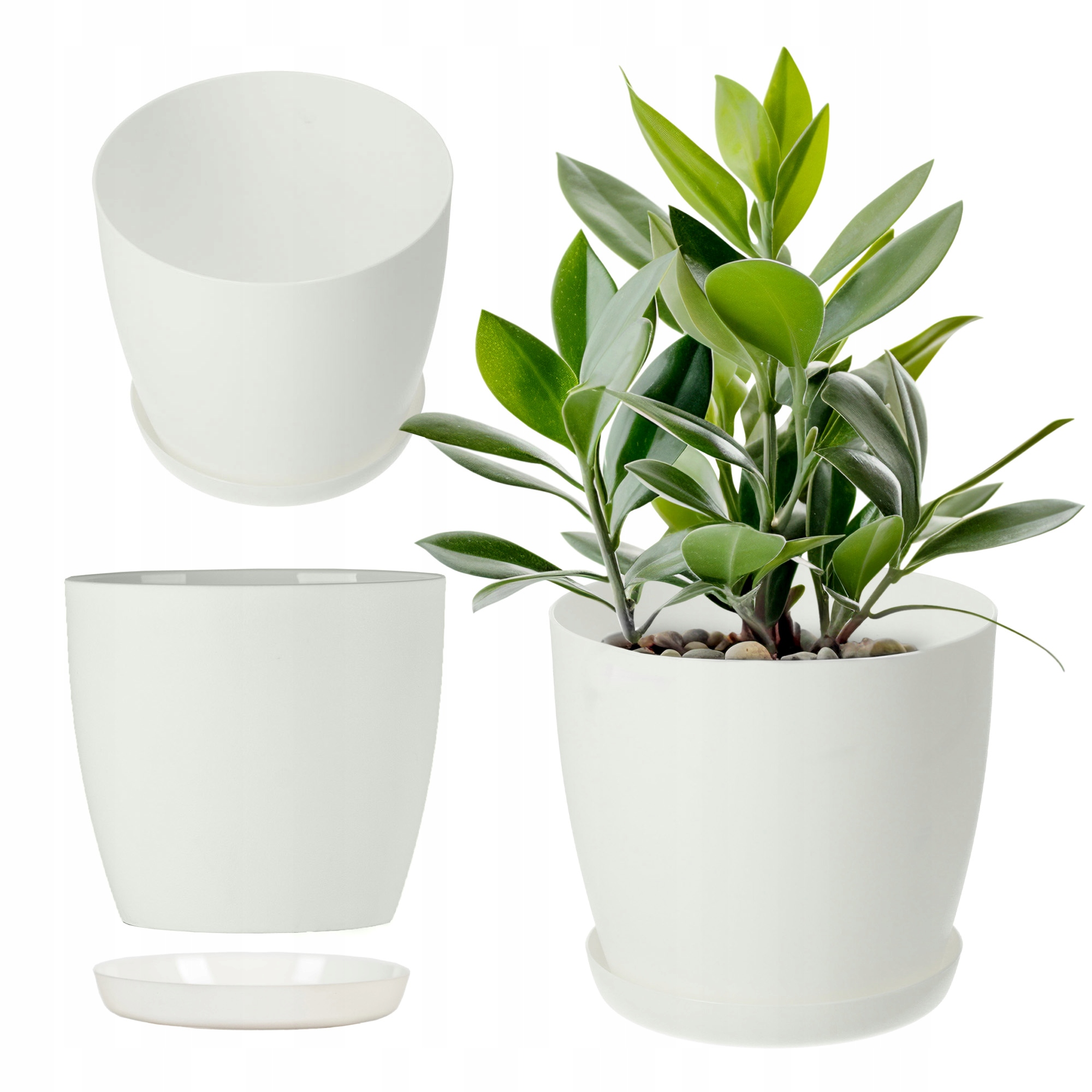 DONICZKA OSŁONKA DONICA 16cm NA KWIATY Z PODSTAWKĄ BIAŁA DO SALONU