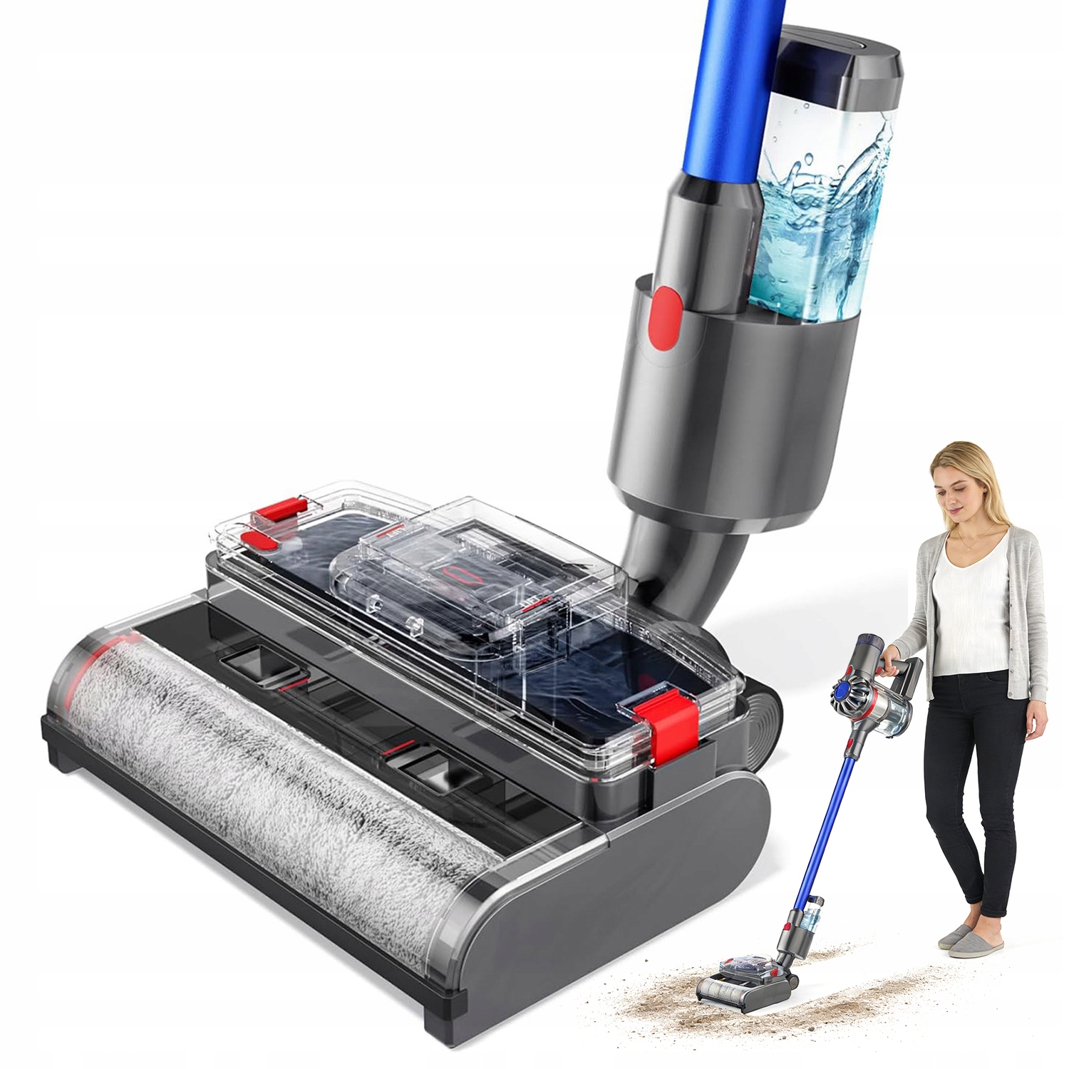 Nástavec kartáčového mopu, elektrický mop na podlahu s nádrží na čistou a špinavou vodu