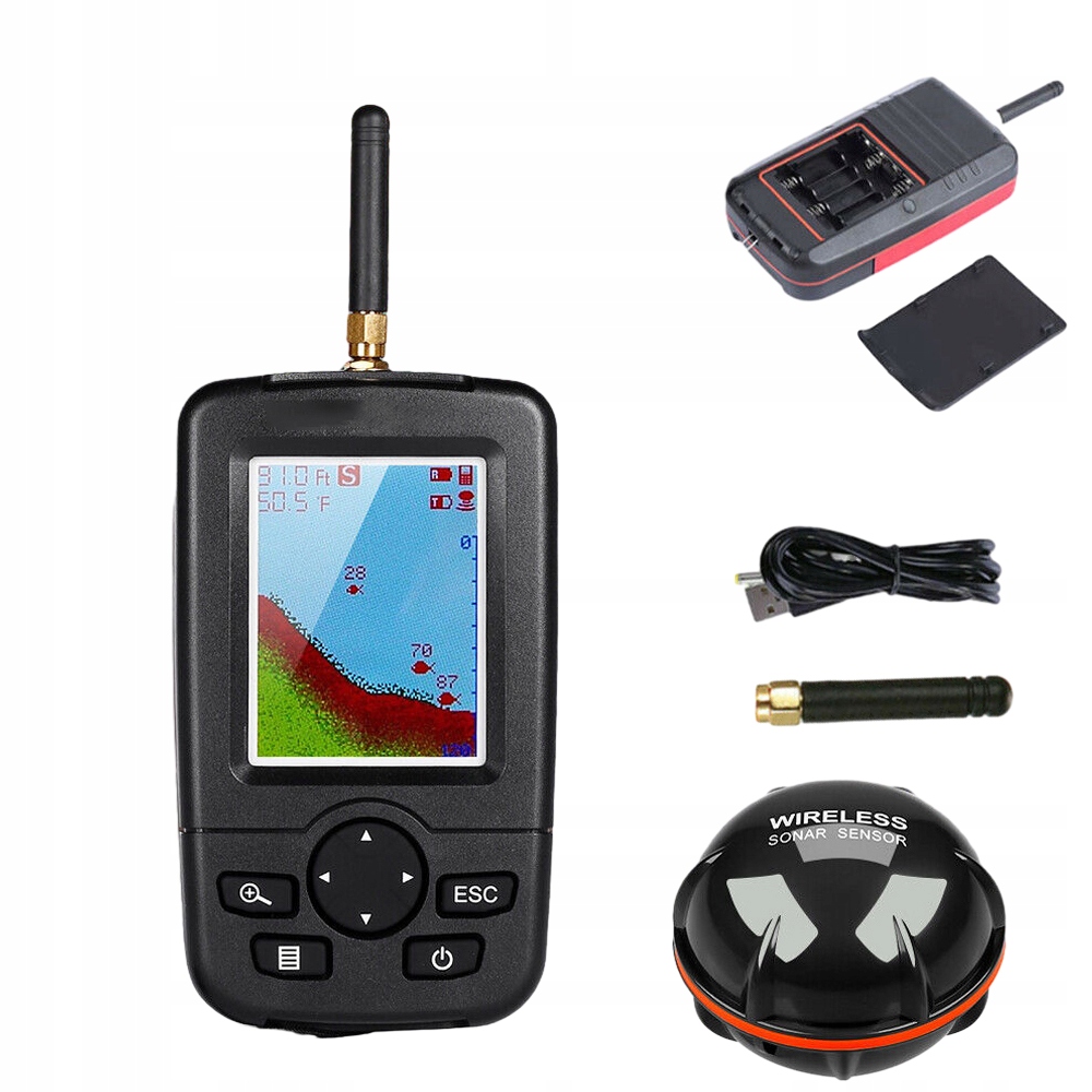 Bezprzewodowa Echosonda Wędkarska Kąt Wiązki 90° Częstotliwość Rf 433,92MHZ