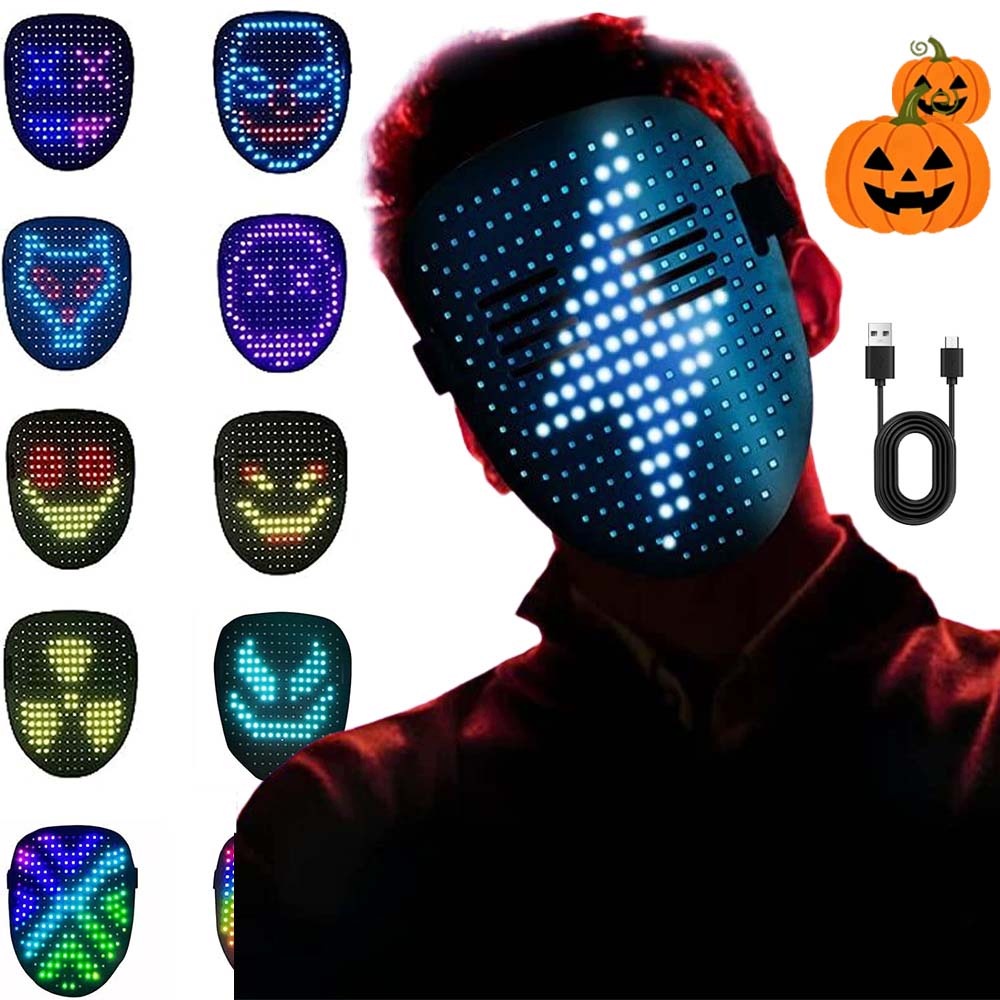 Led Neonová Maska Svítící Na Halloween Kostýmy A Párty Ovládaná Gesty