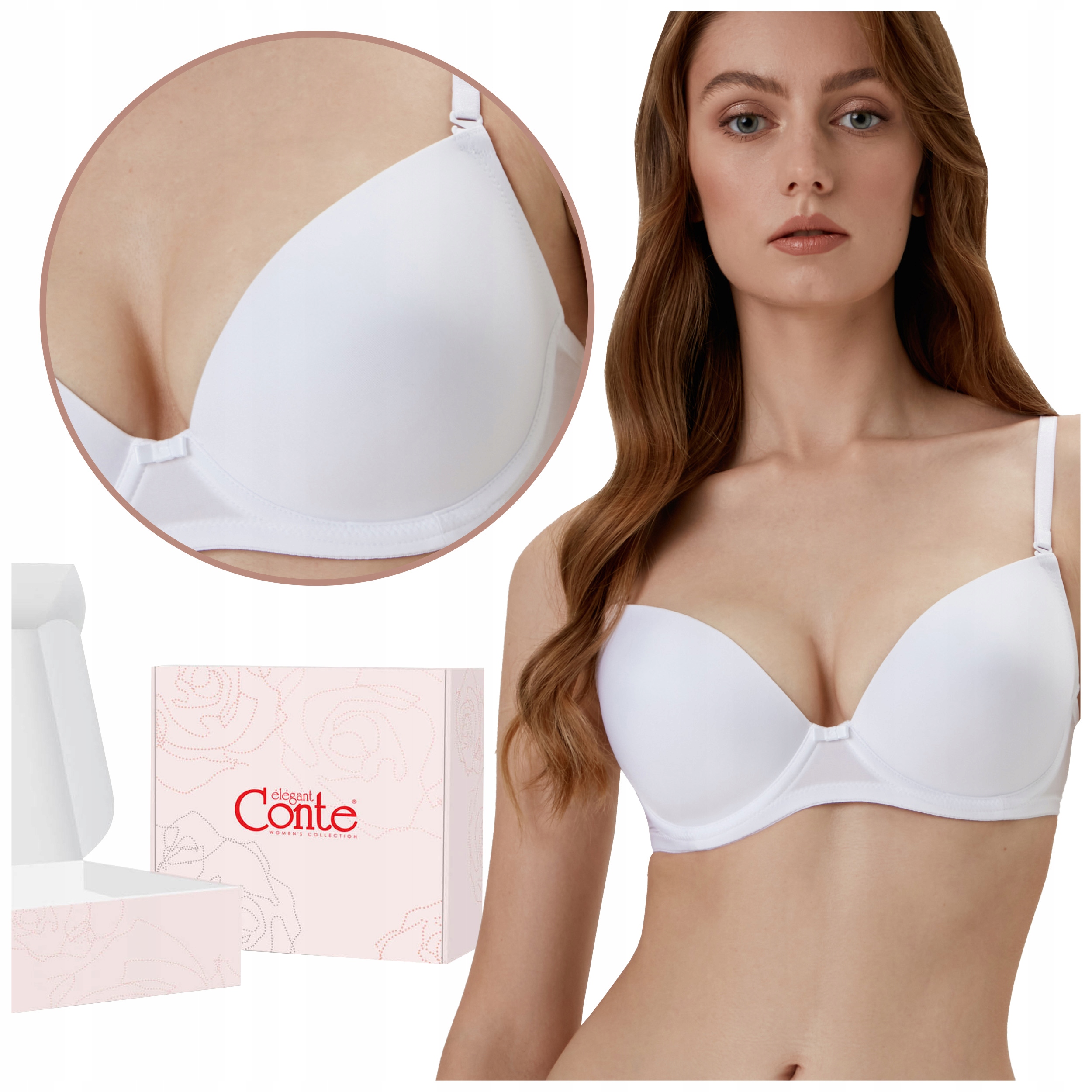 Biustonosz Push Up odpinane ramiączka Conte RB1003 biały 80B