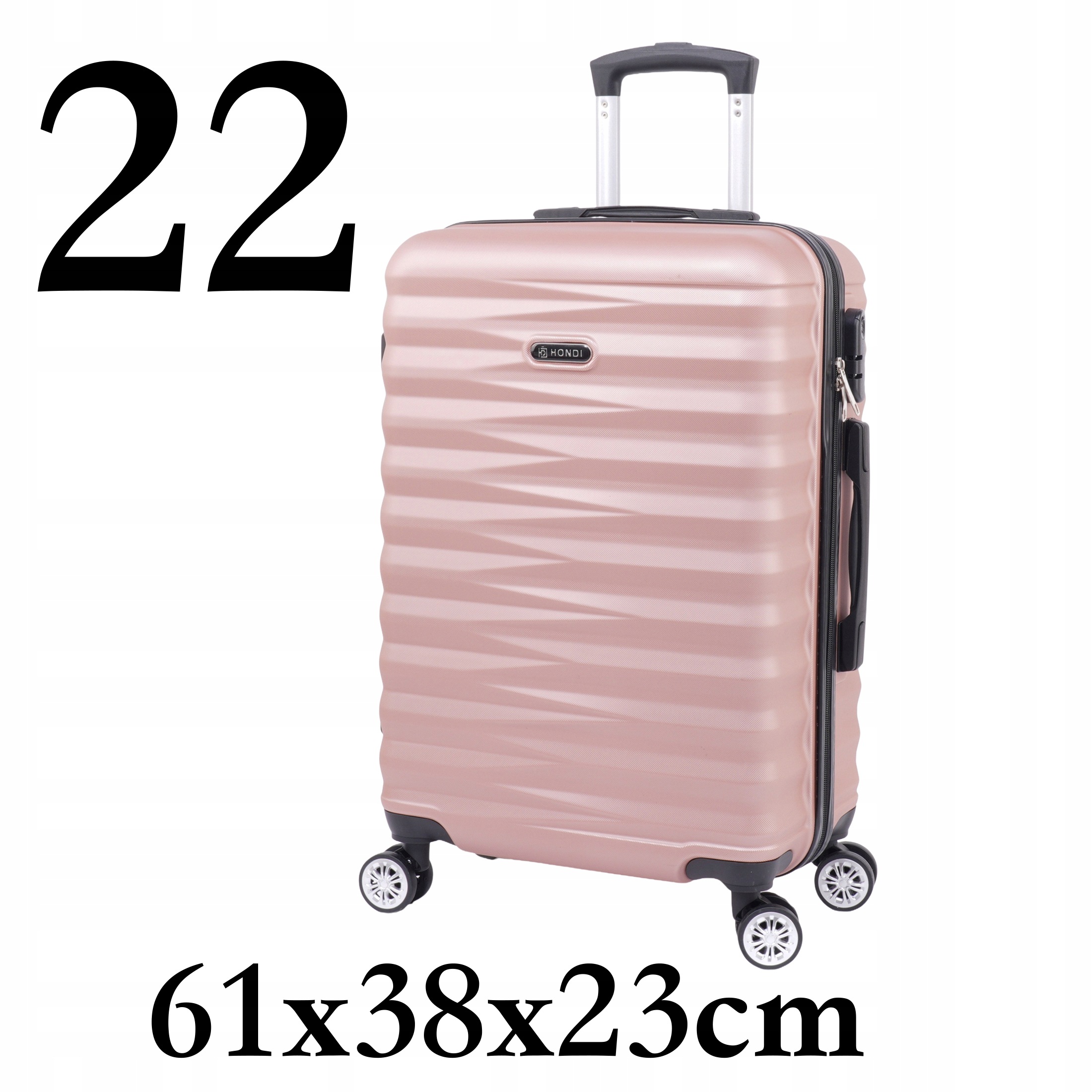 Střední cestovní kufr 22 Tvrdý Růžové Zlato Kolečka 360 Tichý 61x38x23 cm