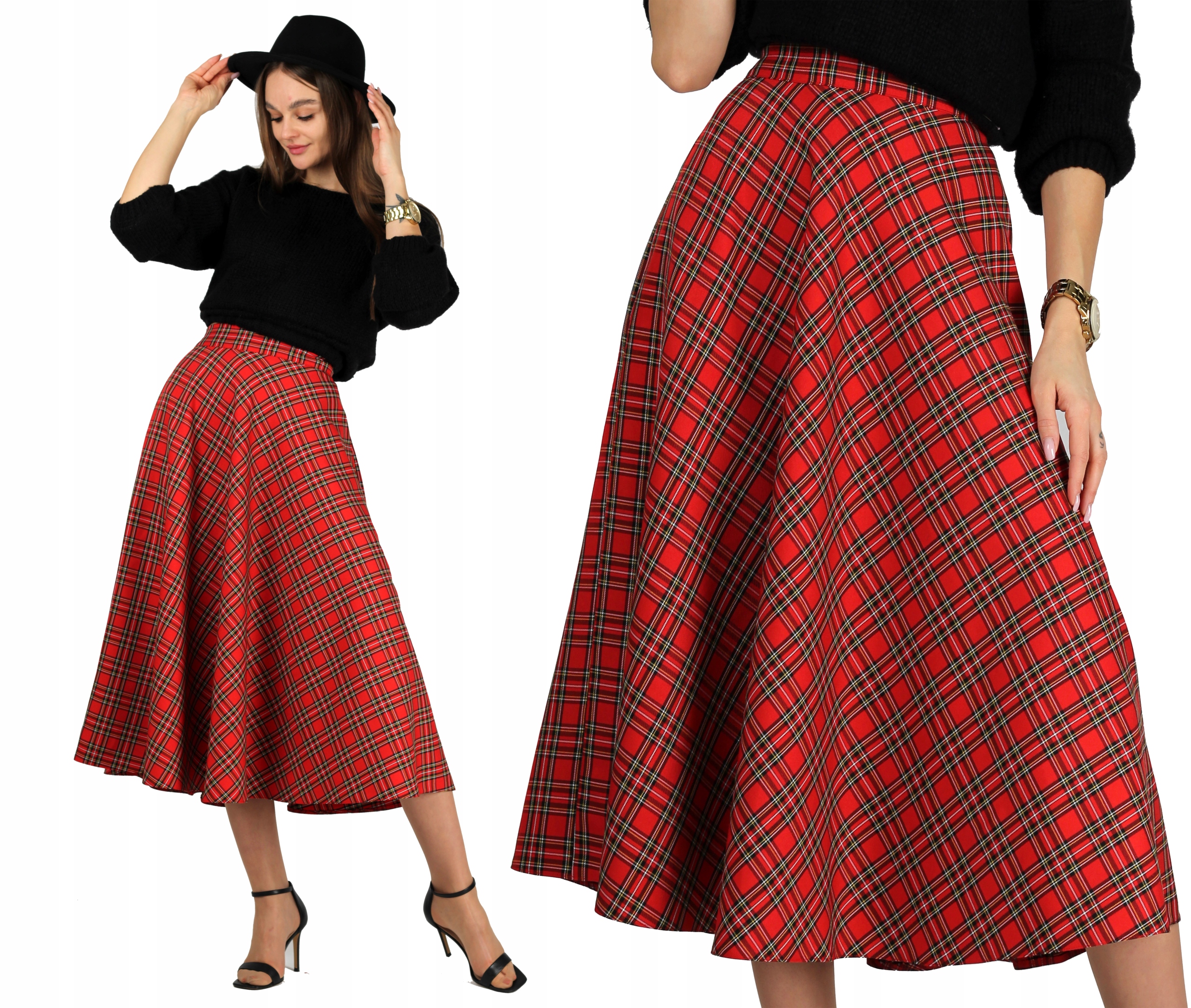 6XL 83 cm Krata S1 sukně maxi dlouhá na Vánoce skotská mřížka červená