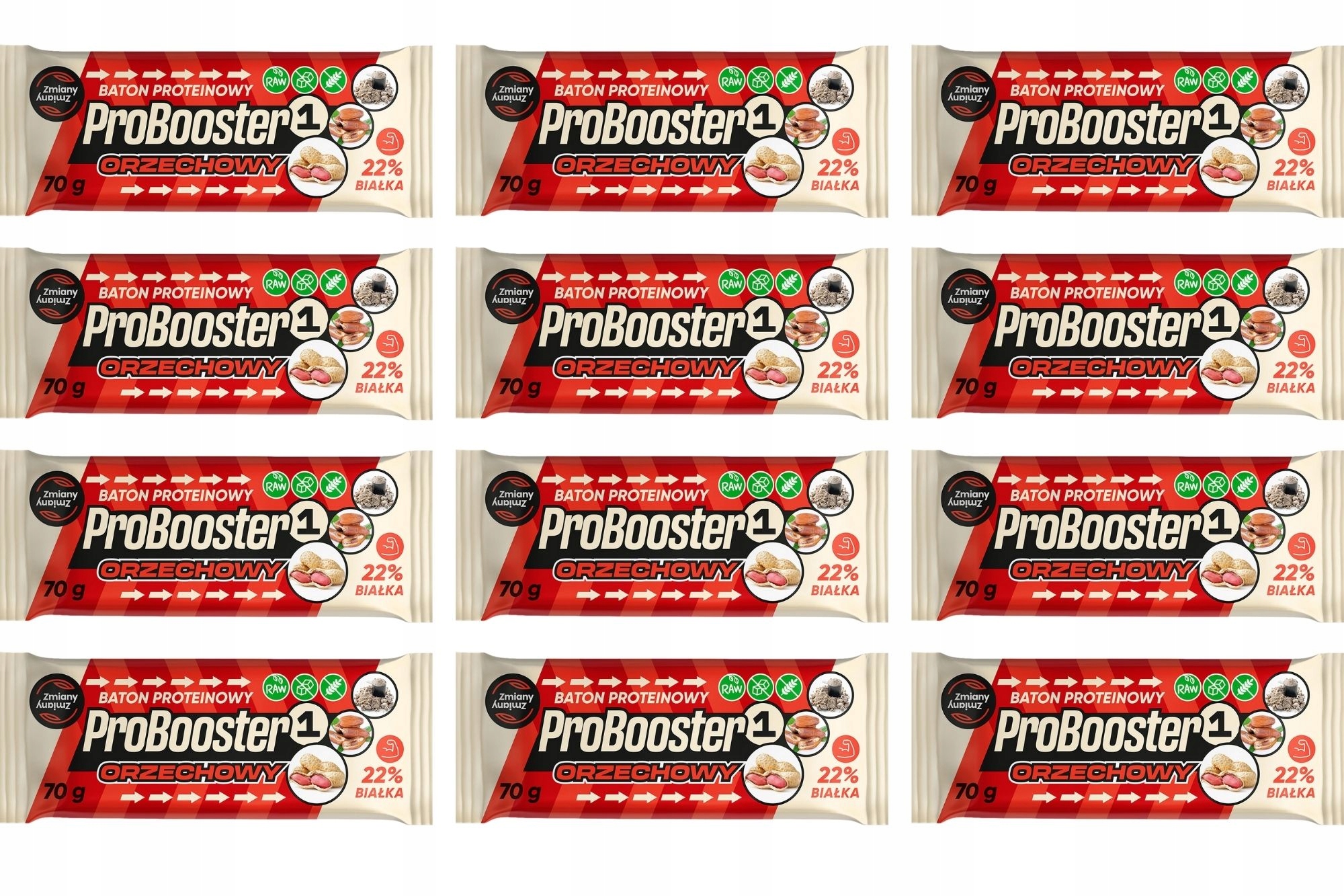 Levně Sada proteinových tyčinek 12 x ProBooster 1 ořech 70 g sportovní energetická