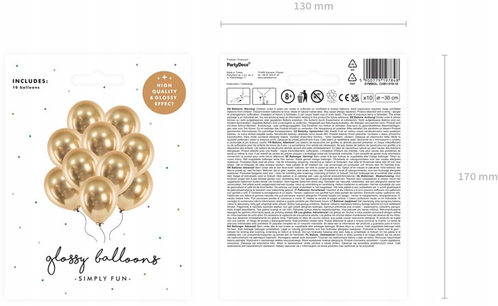 BALONY GLOSSY CHROMOWANE ZŁOTE DUŻE URODZINY WESELE 30 CM 12 CALI 10 SZT Materiał lateks