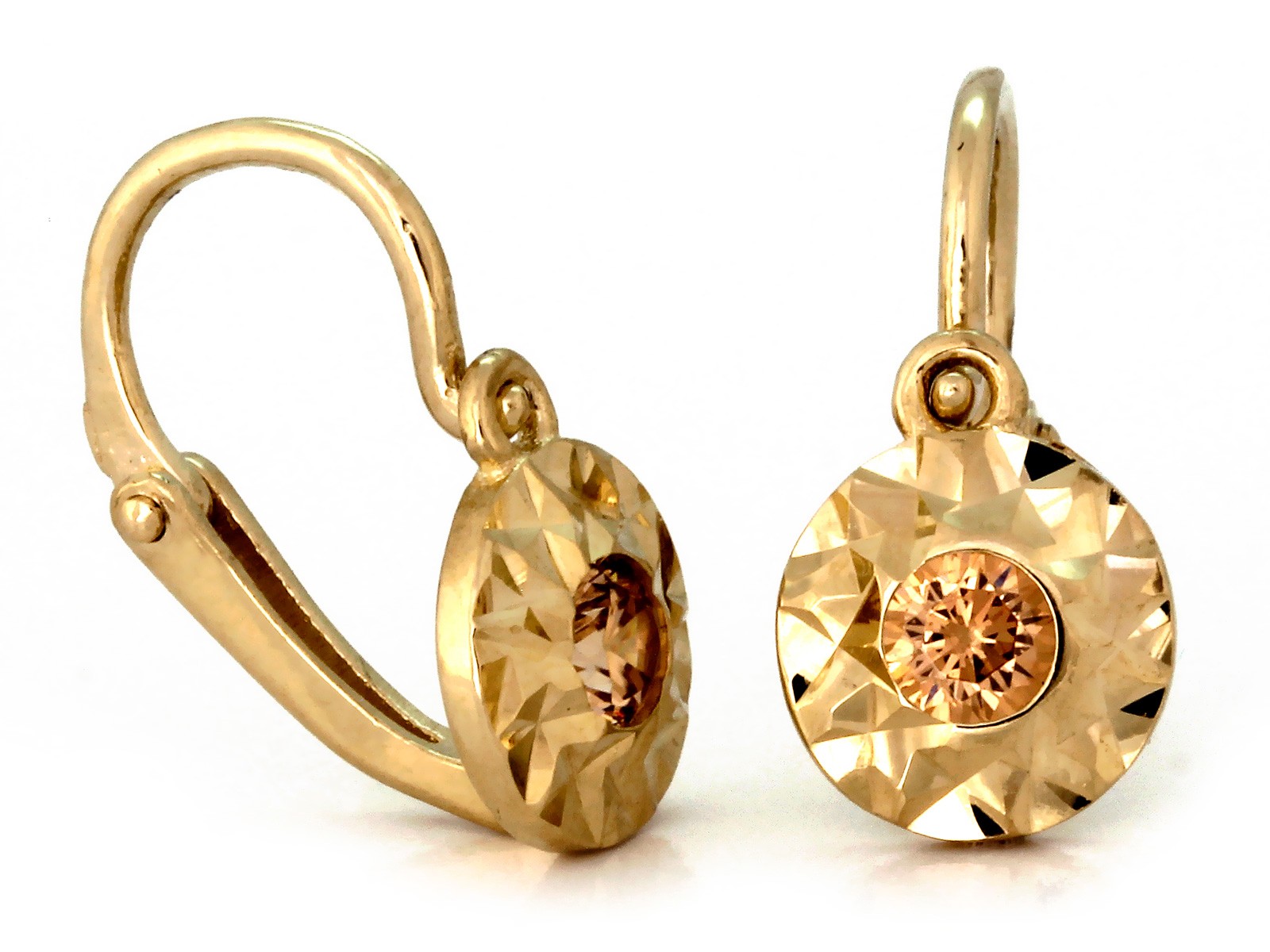 Zlaté náušnice 585 s oranžovým zirkonem pro ženy