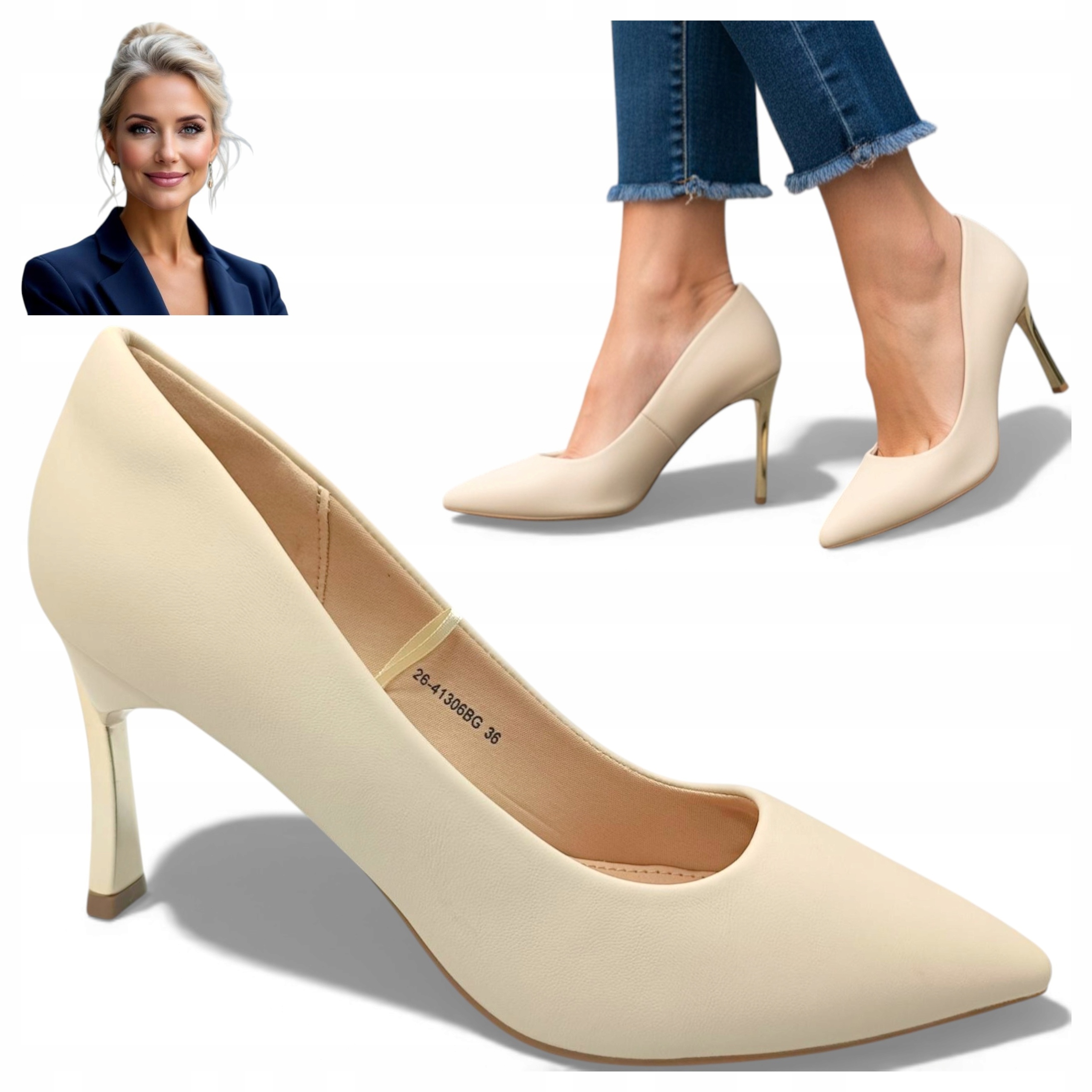 36 Dámské kozačky Boty na podpatku Béžové Letní Potocki