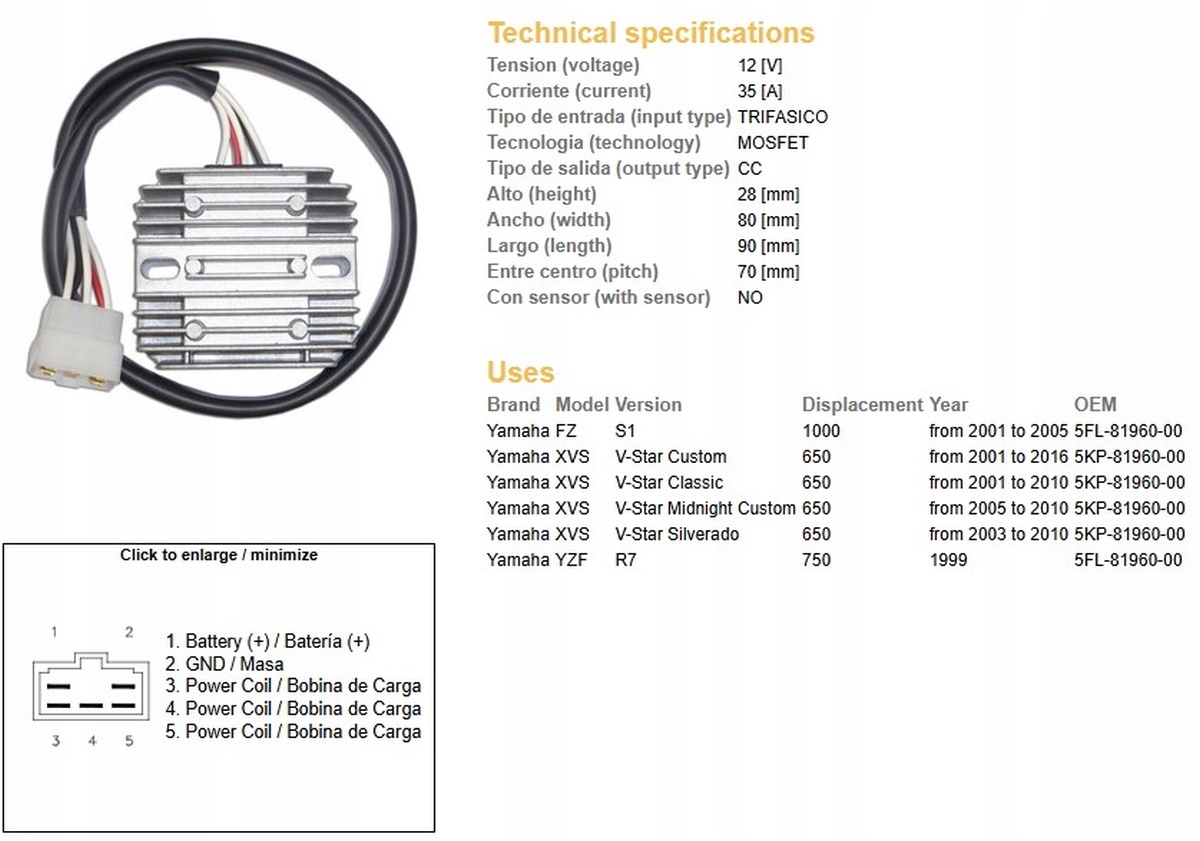 Dze Regulátor Napätia Yamaha Fzs 1000 01-05; (5KP-81960-00) (35A) (ESR266)