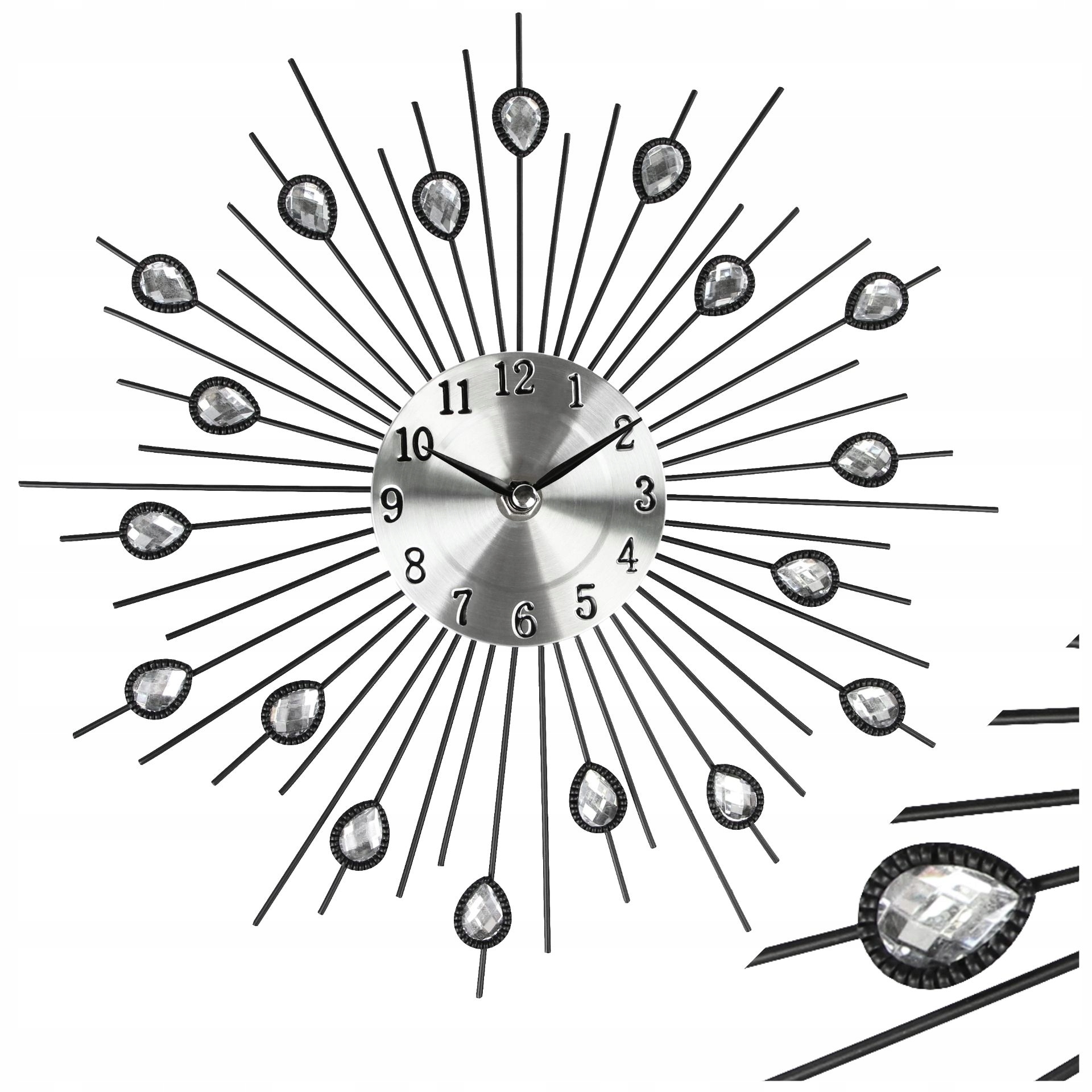 

Zegar ścienny srebrny Z Kryształkami Słońce 30 cm
