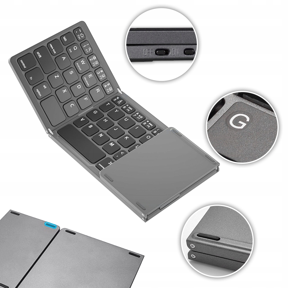 Mini bezprzewodowa klawiatura Bluetooth z touchpadem i złączem Usb-c