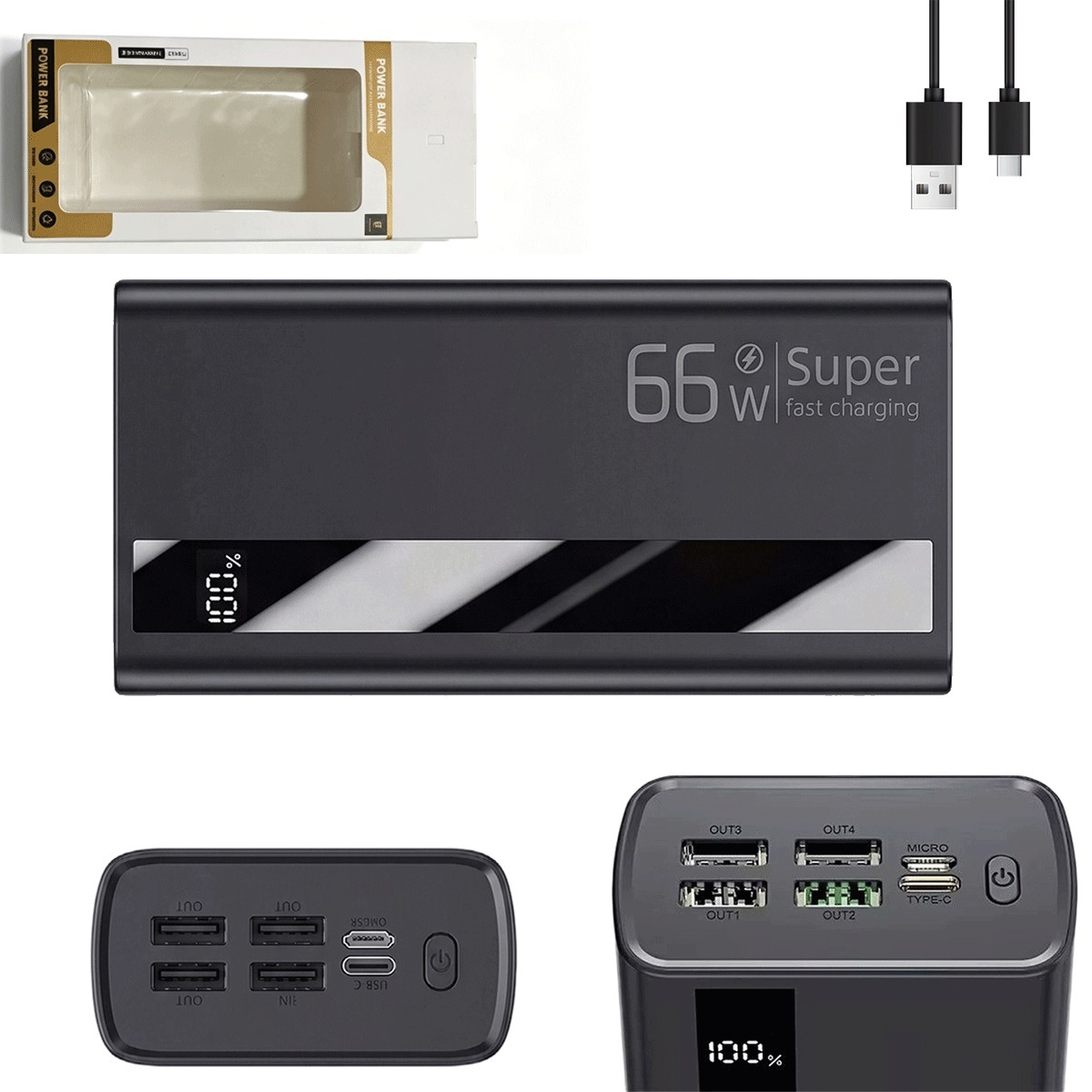 Powerbanka 30000 mAh s Led displejem a rychlým nabíjením 3.0 pro chytré telefony