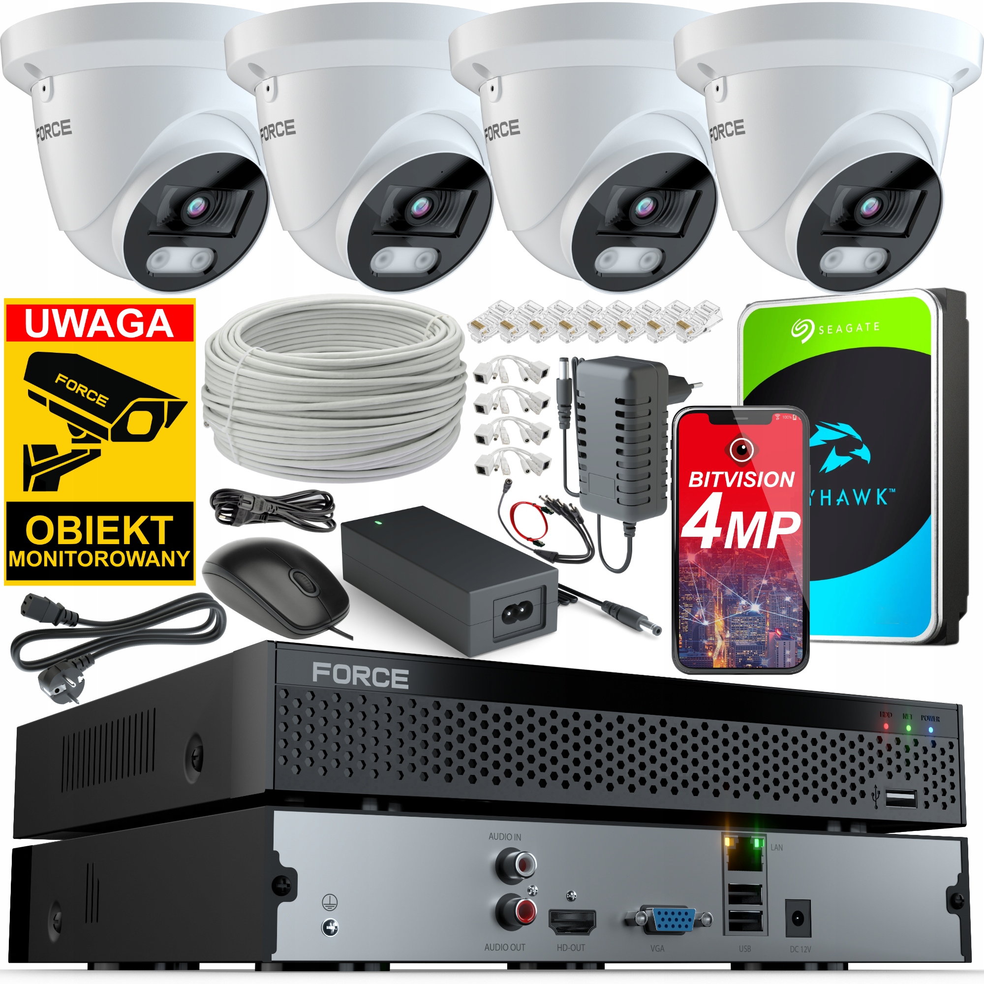 Force Monitorovací sada 4x Ip kamera 4MPx 2K Aplikace Disk 1TB