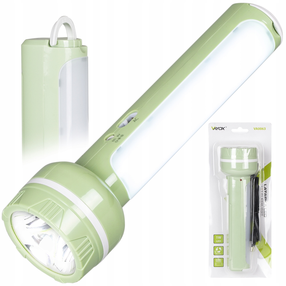 LATARKA LED ZE ŚWIATŁEM BOCZNYM AKU ŁADOWALNA 230V