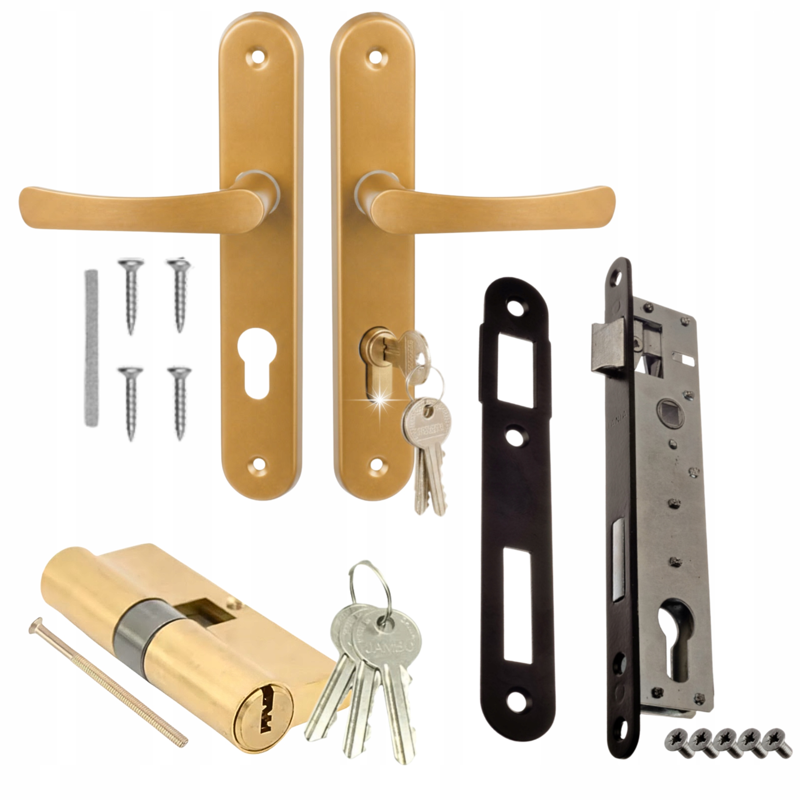 Set klika na dveře brány 90/22 zámek vložka 30/30 zlatá