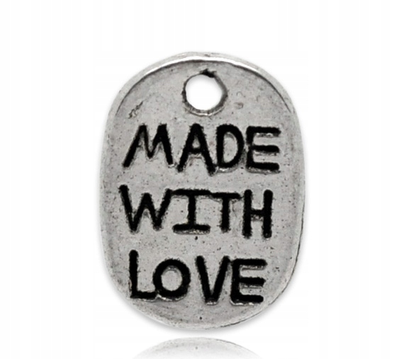10szt. zawieszka metalowa 'made with love', 11x8mm