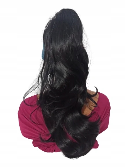 Příčesek, příčesek 60 cm, vlnité černé vlasy na banánu ultralehká