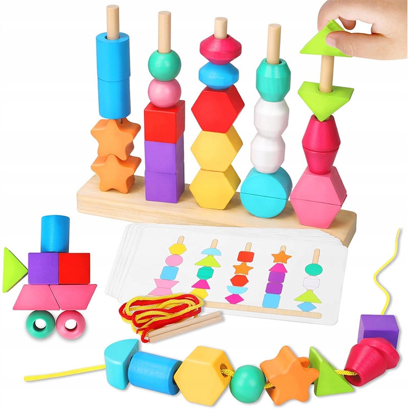 UKŁADANKA DREWNIANA PIRAMIDKI SORTER KLOCKI SENSORYCZNE MONTESSORI