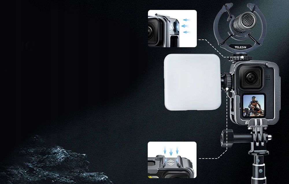 ALUMINIOWA OBUDOWA MOCNA TELESIN DO GOPRO HERO 9 10 11 12 UCHWYT PIONOWY Waga produktu z opakowaniem jednostkowym 0.085 kg