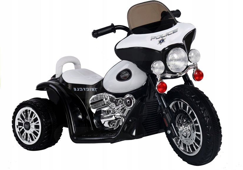 Motor na akumulator trójkołowy policyjny Led czarny dla dzieci 3+