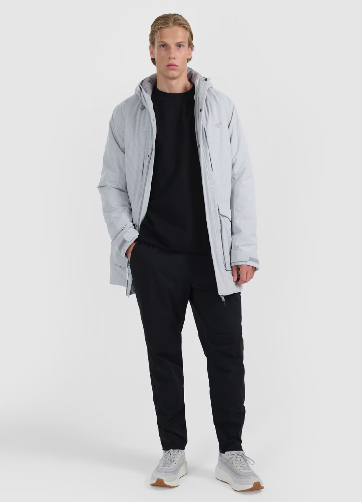 4F Pánská Technická Parka Bunda Neodry M0884 Chladná Světle Šedá XL