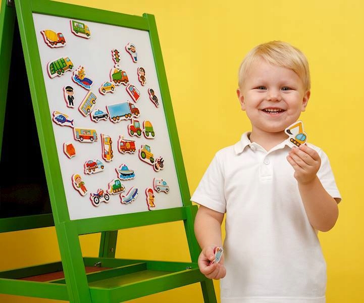 MÓJ MAŁY ŚWIAT MAGNESÓW: TRANSPORT MAGNESY POJAZDY DROGOWE ROTER KAFER Liczba elementów 36